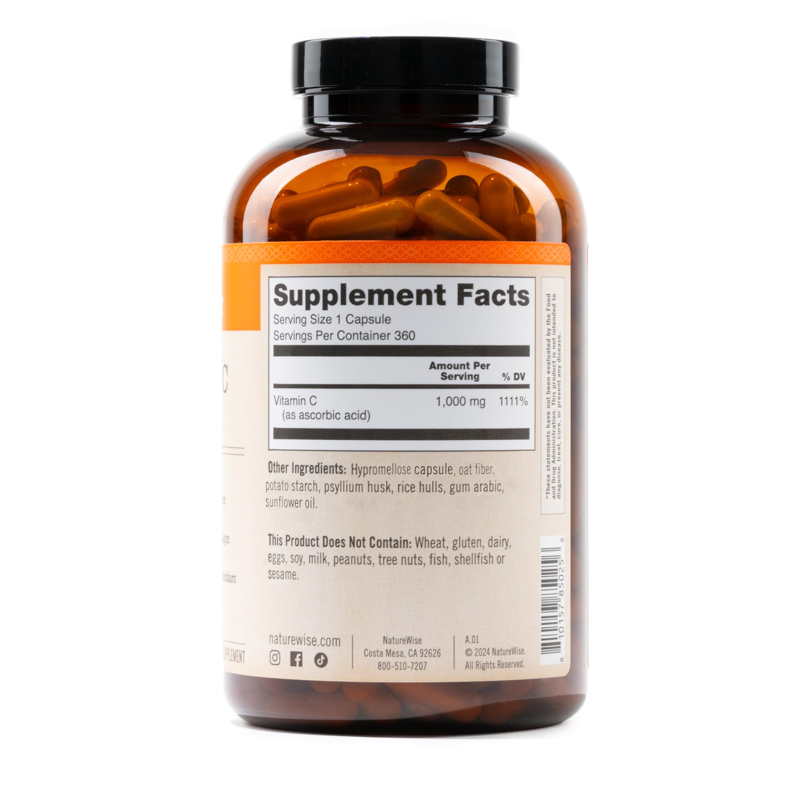 NatureWise Vitamin C 1000mg Capsules - Extra Strength Dietary Supplement for Daily Immune Support & Collagen Synthesis - Vegan, Non-GMO, Gluten Free - 360 Count[1-Year Supply]