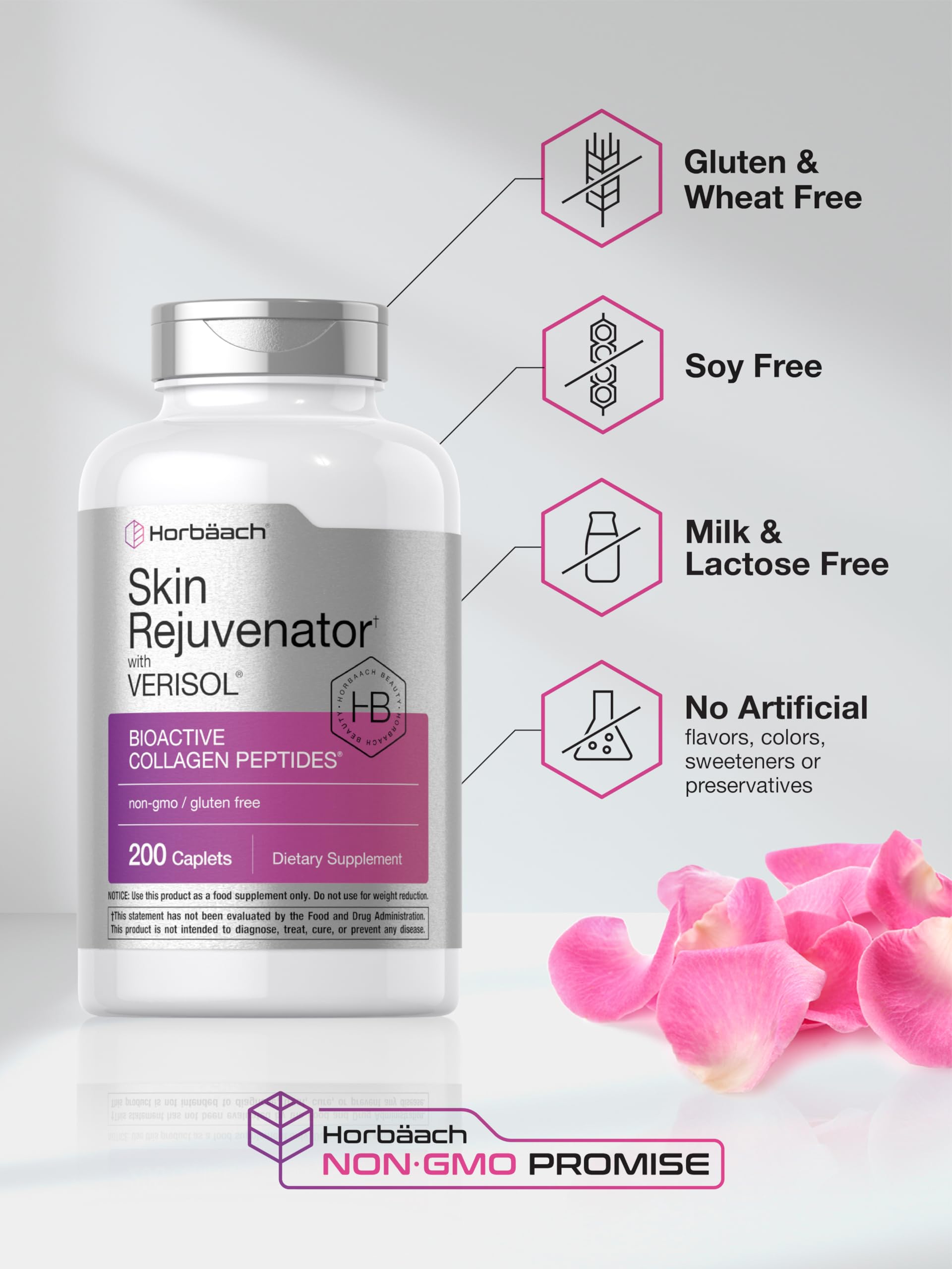 Horbäach Skin Rejuvenator with Verisol | Bioactive Collagen Peptides | 200 Caplets | Non-GMO, Gluten Free Supplement