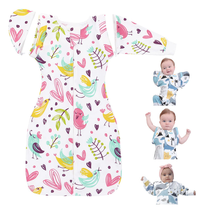 Nearkoi Baby Transition Swaddle Sack - Baby Sleeping Bag with Arms Up, Pure Cotton, Pink, 17-22lbs