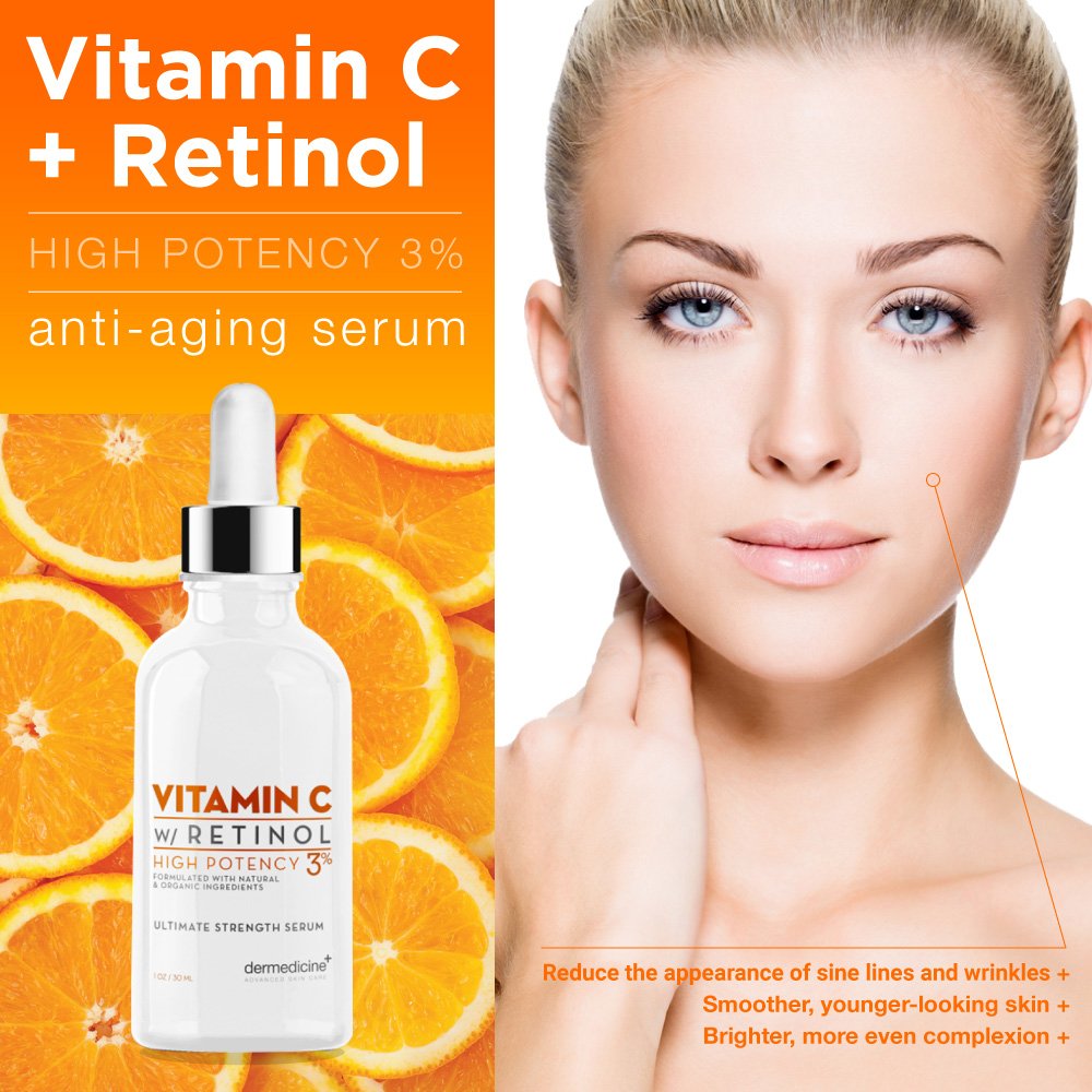 Vitamin C High Potency 3% Retinol | Anti-Aging Serum for Face | Pharmaceutical Grade Quality | Helps Smooth Fine Lines & Wrinkles