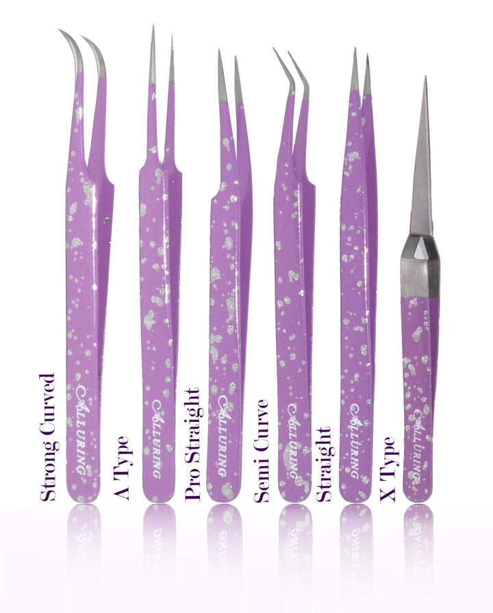 Eyelash Extension Alluring Purple With Glitters Tweezers (Semi Curved)