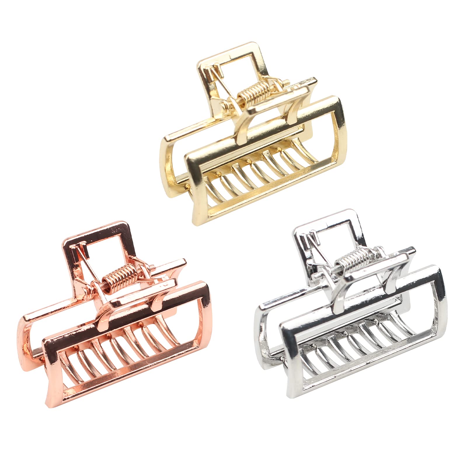 VinBee Small Claw Clips - 3 PACK, Strong Grip Hair Clips for Women, Small Metal Claw Hair Clips for Thick Hair, 1.1 * 1.57 inches (Silver + Gold + Rose Gold)