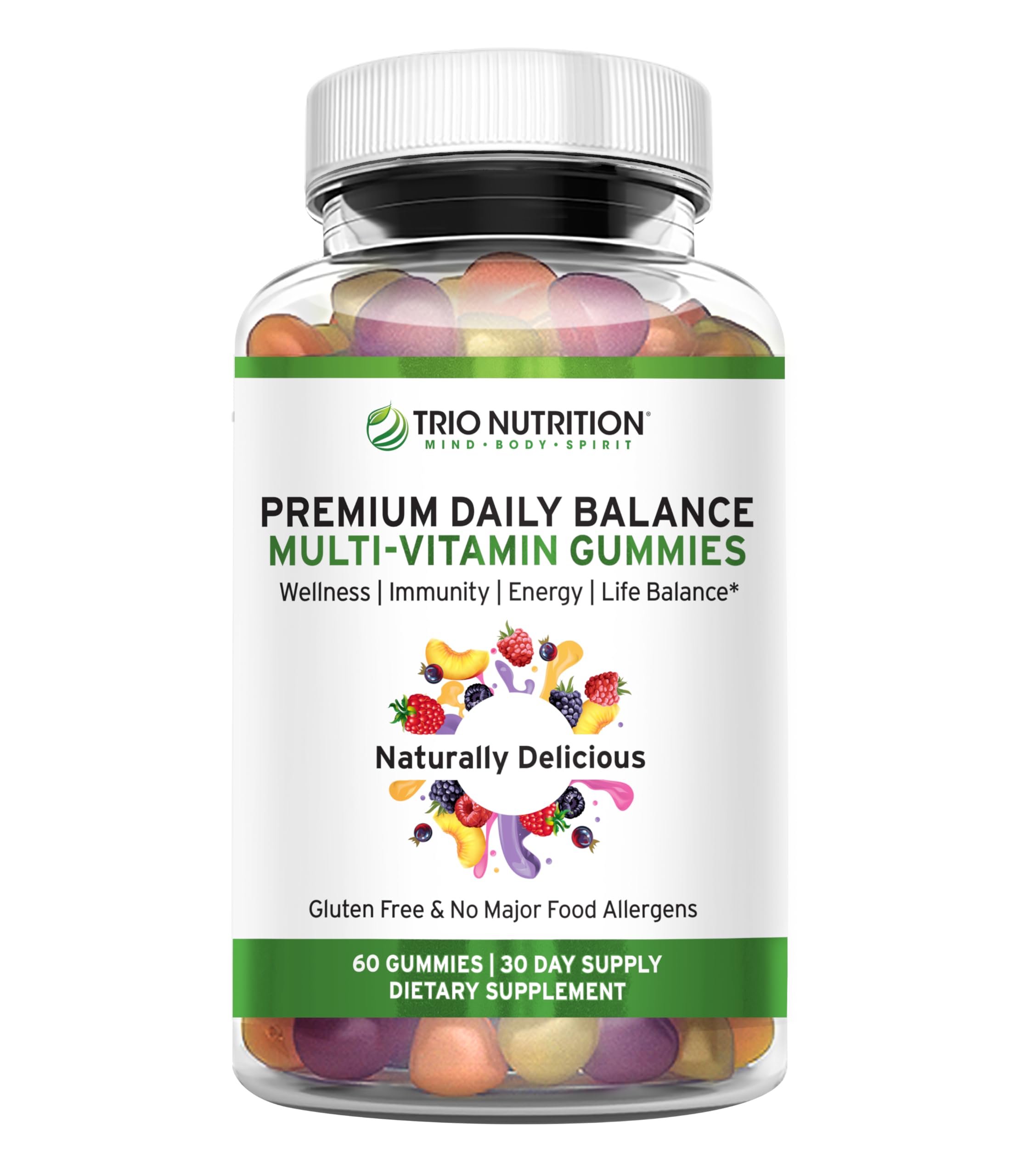 TRIO NUTRITION Premium Naturally Delicious Daily Multivitamin Gummies for Men & Women| No Major Food Allergens |Gluten Free | No High Fructose | Essential Vitamins & Minerals - Zinc*