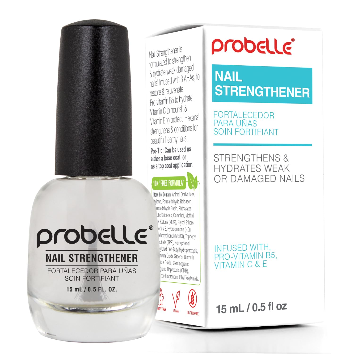 Probelle Nail Strengthener, Strengthens and Improves nail growth. Formaldehyde Free Formula, 0.5 oz
