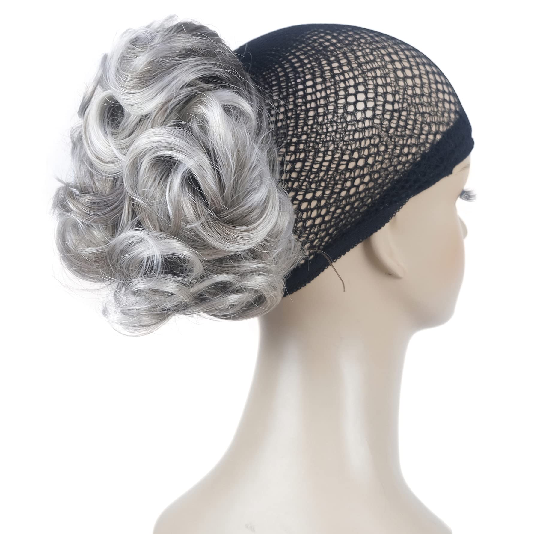 Aimole Short Curly Grey Ponytail Lady Synthetic Claw Clip on Extensions(48T)