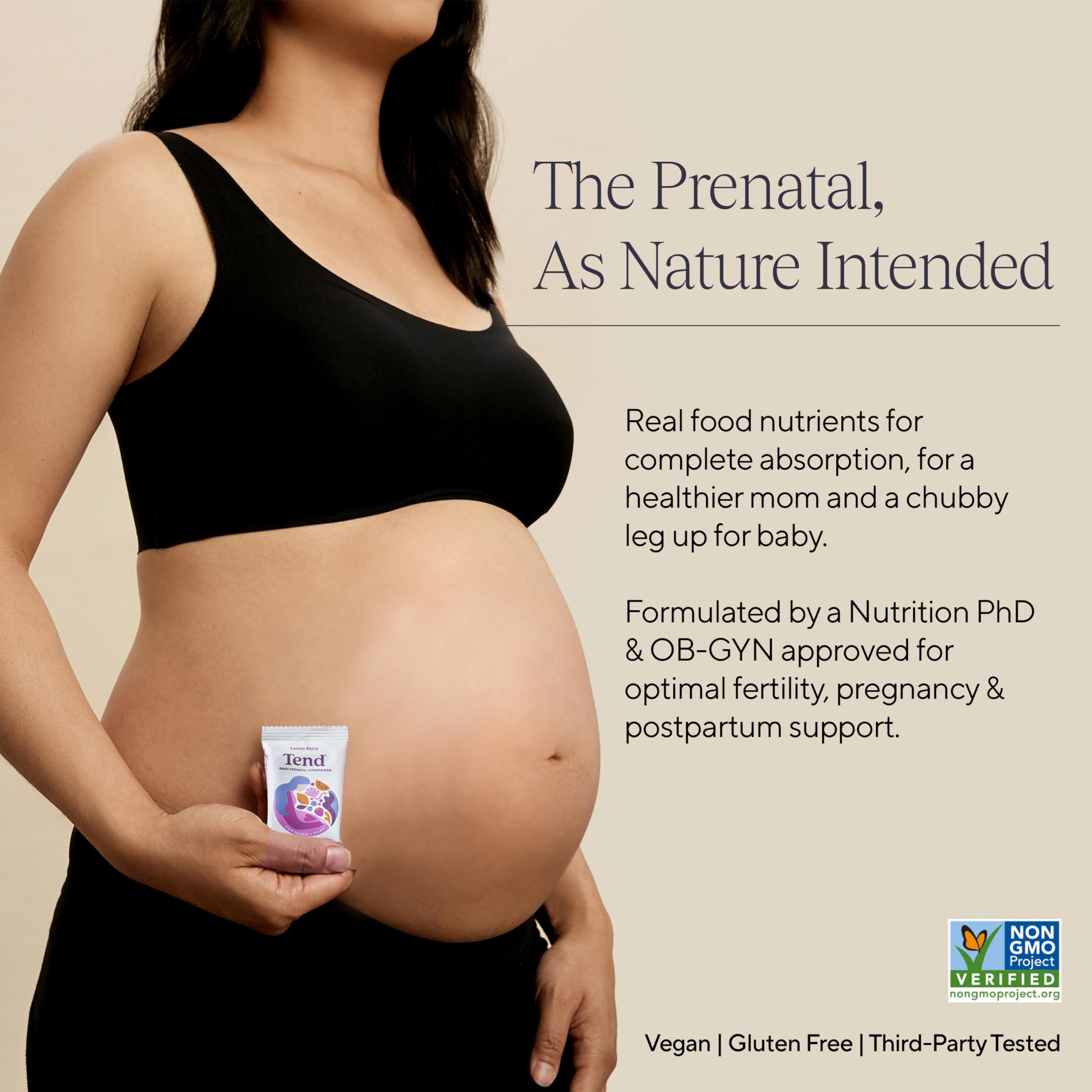 Tend Daily Best Prenatal Vitamin Bar, Made with Organic Ingredients for Pregnant & Postpartum Mothers, Includes DHA, Vitamin D, Folate, Sunflower Lecithin, Peanut Butter Chocolate Flavor (7 ct)