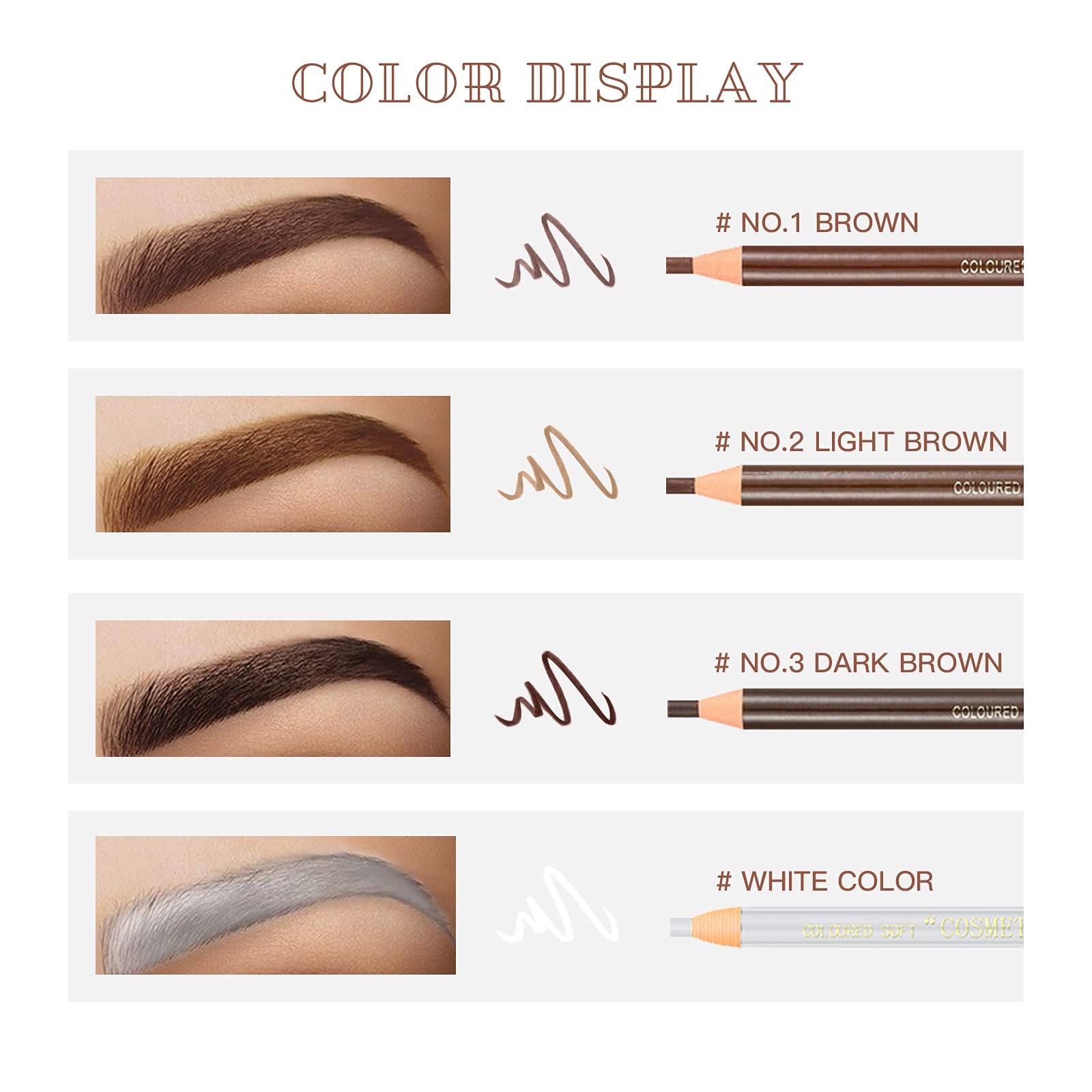 LSxia Waterproof Eye-Brow Pen-cil Set, Pull Cord Peel-off Eyebrow Pencil Microblading Eyebrow Pen Supplies Kit, White Eye-Liner Pencil and Eyebrow Tool Tattoo Makeup (6+1 Brown+Dark Brown+Light Brown)