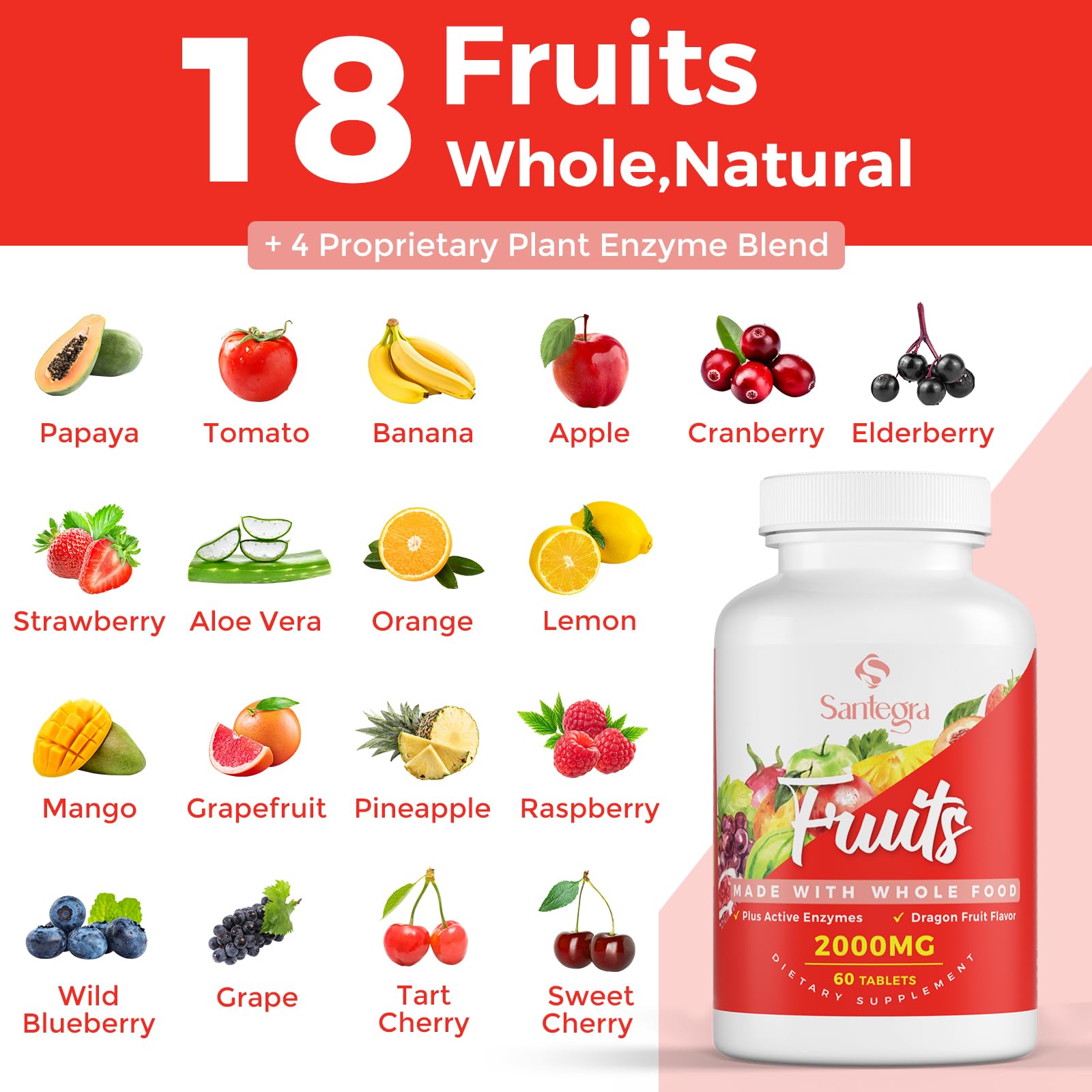 2000 MG Fruits and Vegetables Supplements, Natural Balance Over 35+ Fruits and Vegetables, 100% Whole Food Superfoods Fruit and Veggies Supplement, Energy Balance, Sugar-Free, Vegan, 240 Tablets