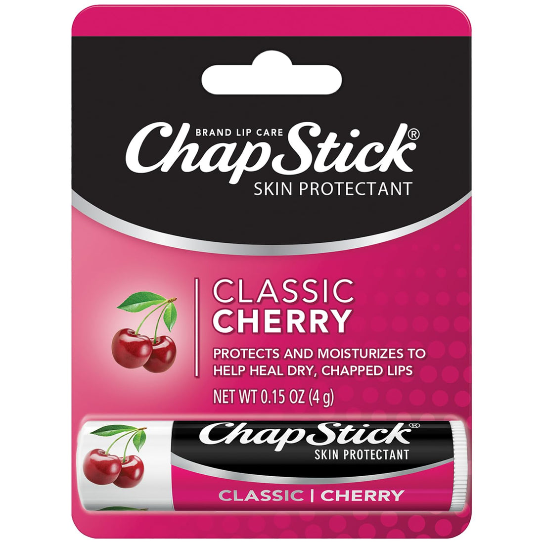 12 Pack, Cherry: Chapstick Classic (12 Carded Packs Of 1 Stick) Cherry Flavor Skin Protectant Flavored Lip Balm Tube, 0.15 Ounce Each (12 Total Sticks)