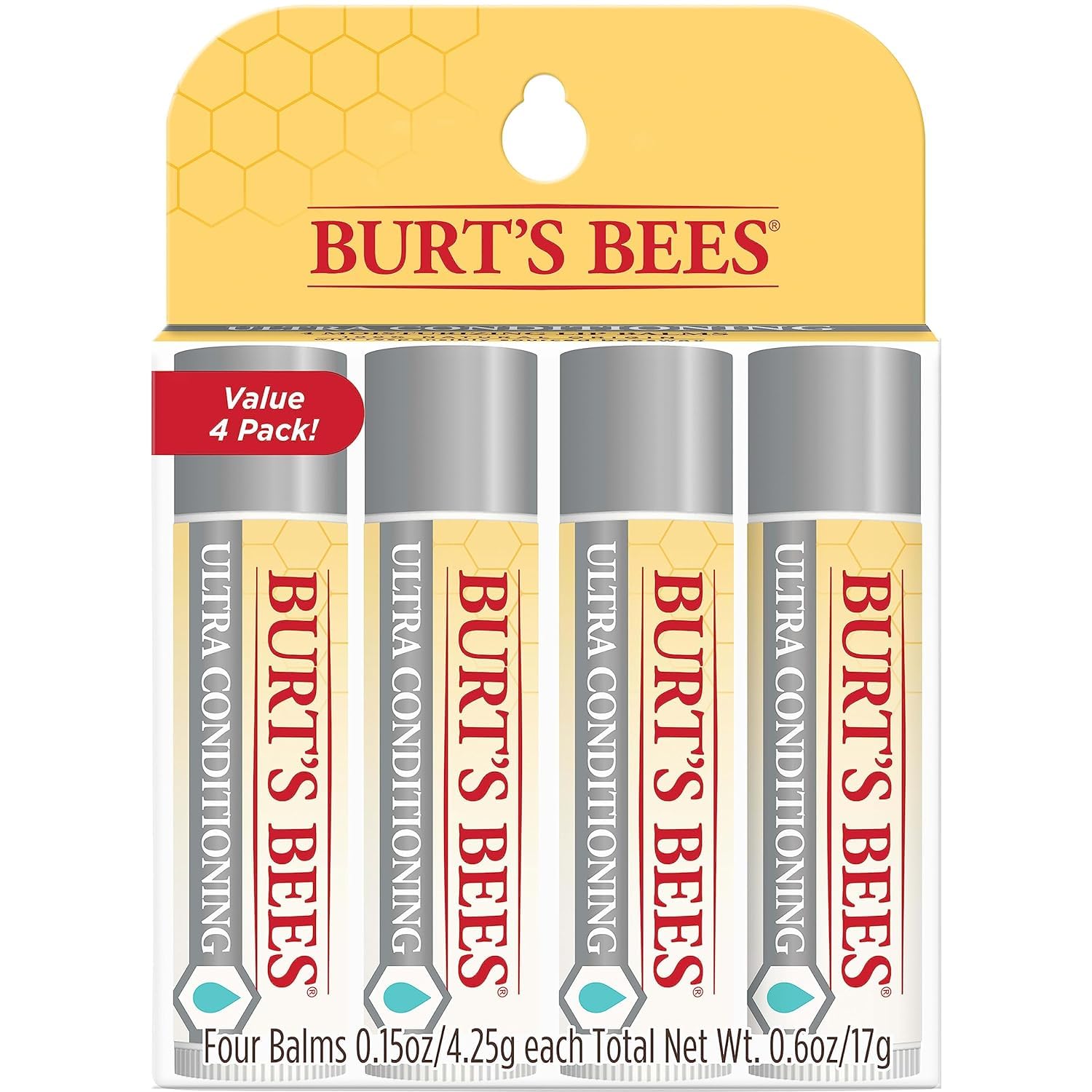 Burt's Bees Lip Balm, Moisturizing Lip Care, 100% Natural, Ultra Conditioning with Shea, Cocoa & Kokum Butter (4 Pack)