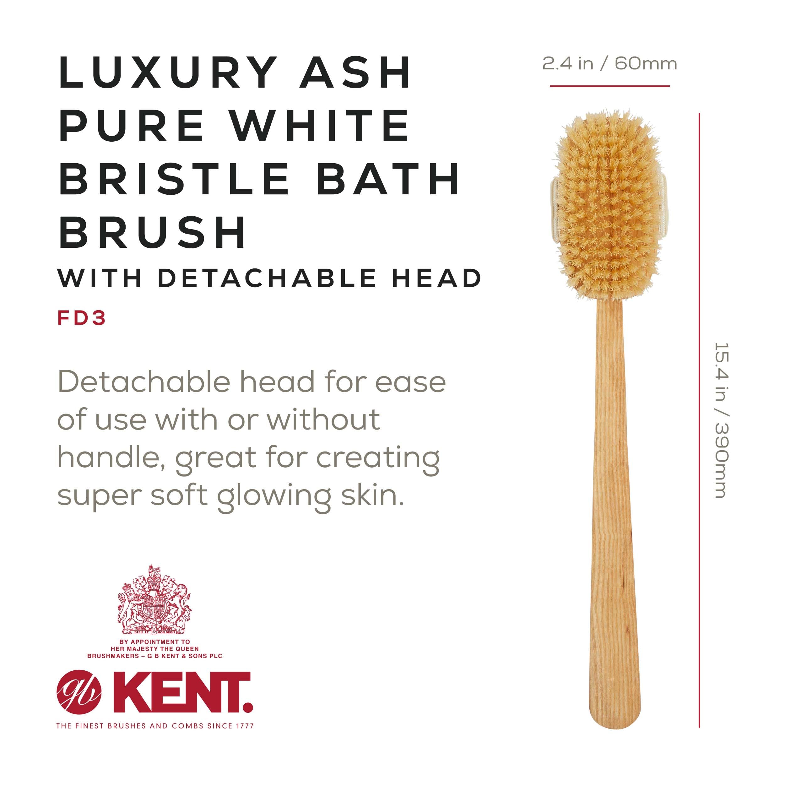 Kent FD3 Pure Beechwood Natural Bristle Detachable Head Bath & Body Brush