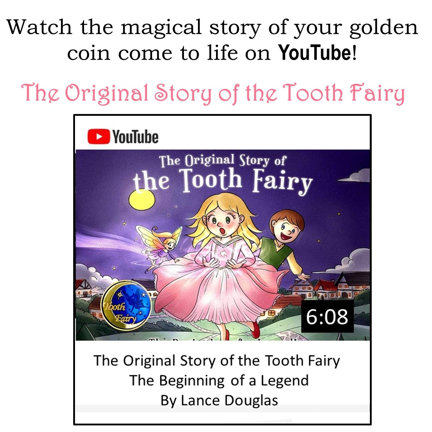 Liphontcta Gold Tooth Fairy Coin Gift Keepsake with Tooth Fairy Story Video for Boys and Girls with Velvet Pouch