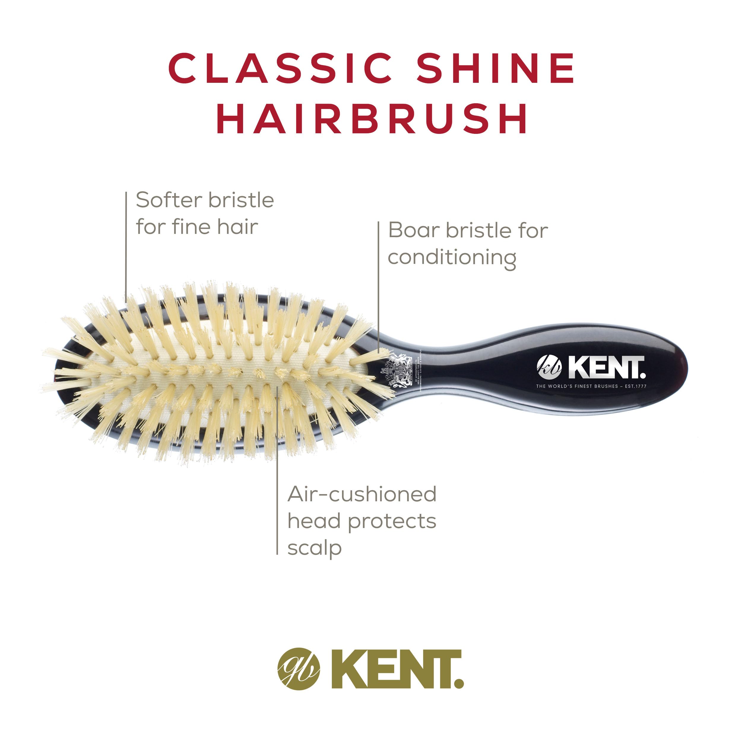 Kent CSMS Ruby Pure Black Natural Bristle Medium Dressing & Styling Premium Brush