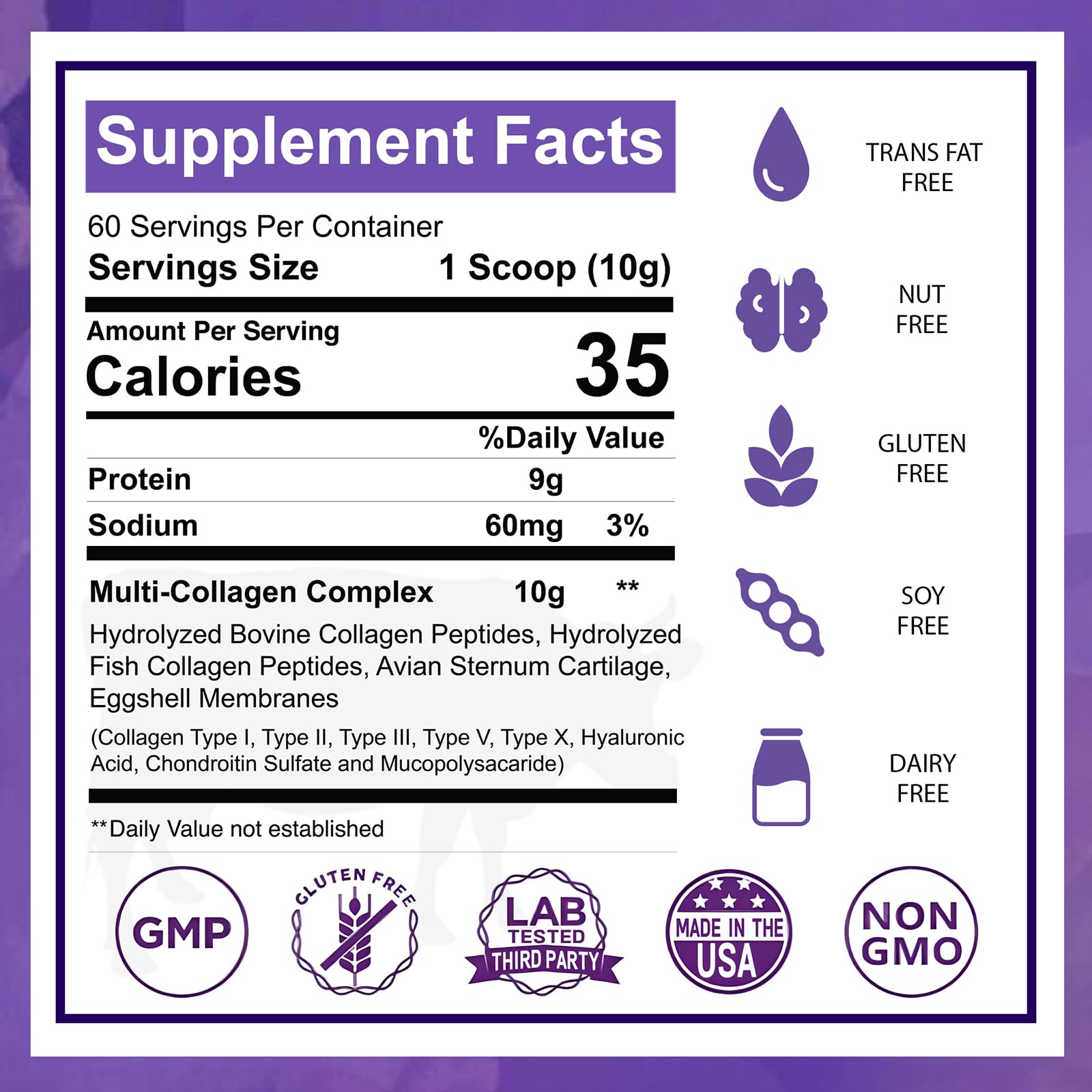 Zammex Multi Collagen Peptides, 5 Types of Hydrolyzed Collagen Unflavored Protein Powder, 60 Serving, Premium Grass-Fed Beef, Chicken, Wild Fish, Eggshell, Keto & Paleo Friendly, Easy Mix