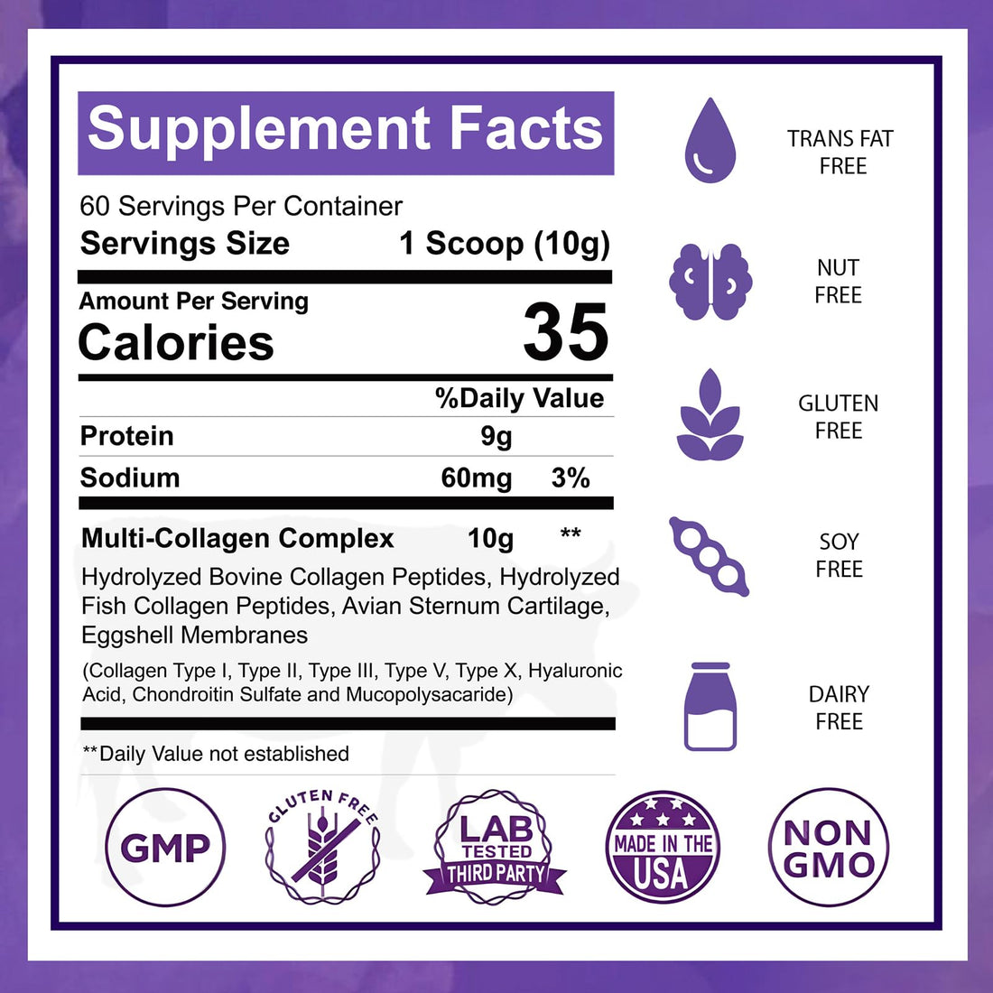 Zammex Multi Collagen Peptides, 5 Types of Hydrolyzed Collagen Unflavored Protein Powder, 60 Serving, Premium Grass-Fed Beef, Chicken, Wild Fish, Eggshell, Keto & Paleo Friendly, Easy Mix