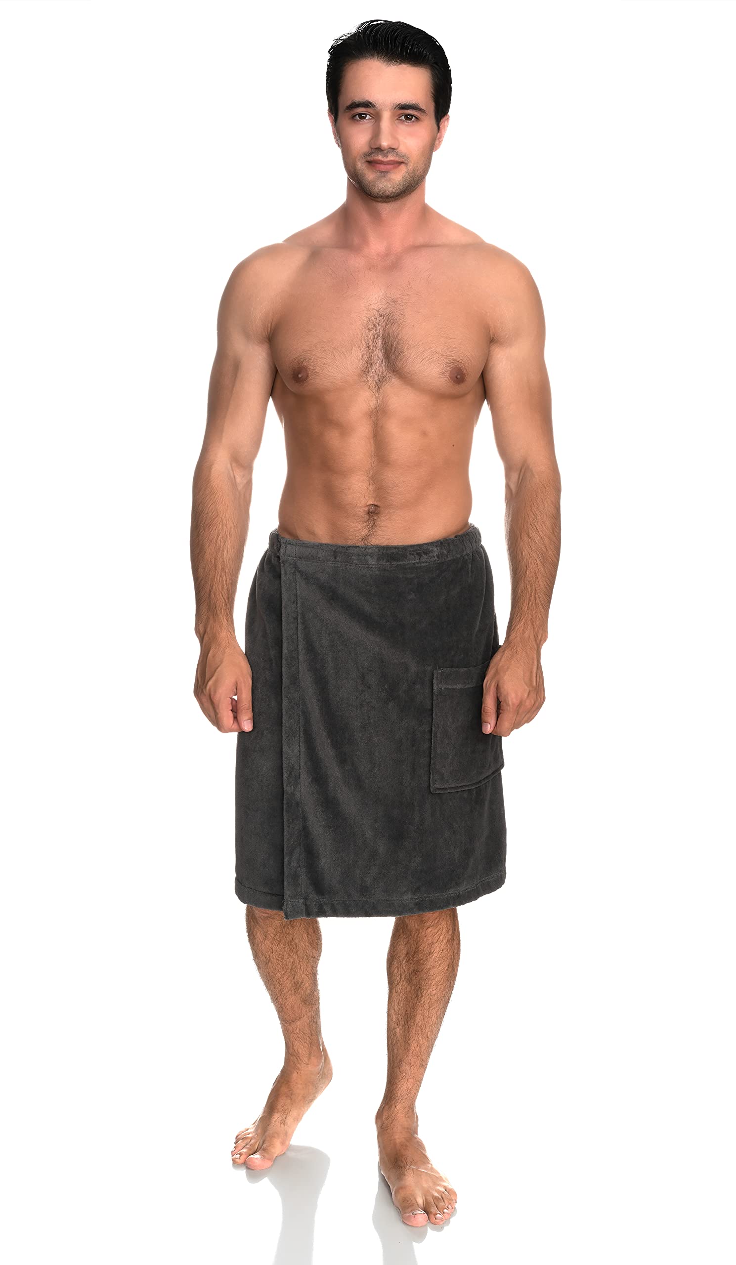TowelSelections Mens Shower Wrap Adjustable Cotton Terry Velour Wrap Gym Body Cover Up Small/Medium Smoked Pearl