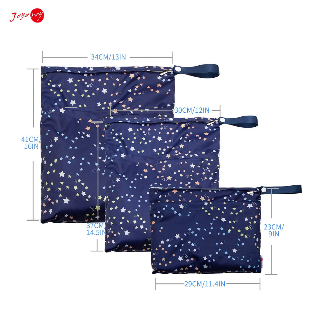 Joyo roy 3Pcs Wet Dry Bag Reusable Baby Wet Bags for Pump Parts, Cloth Diapers, Wet Suits, Swimsuits, Travel Dirty Clothes, Waterproof Diaper Bag Organizing Pouches with Zippered Pockets 3 Size(S,M,L)