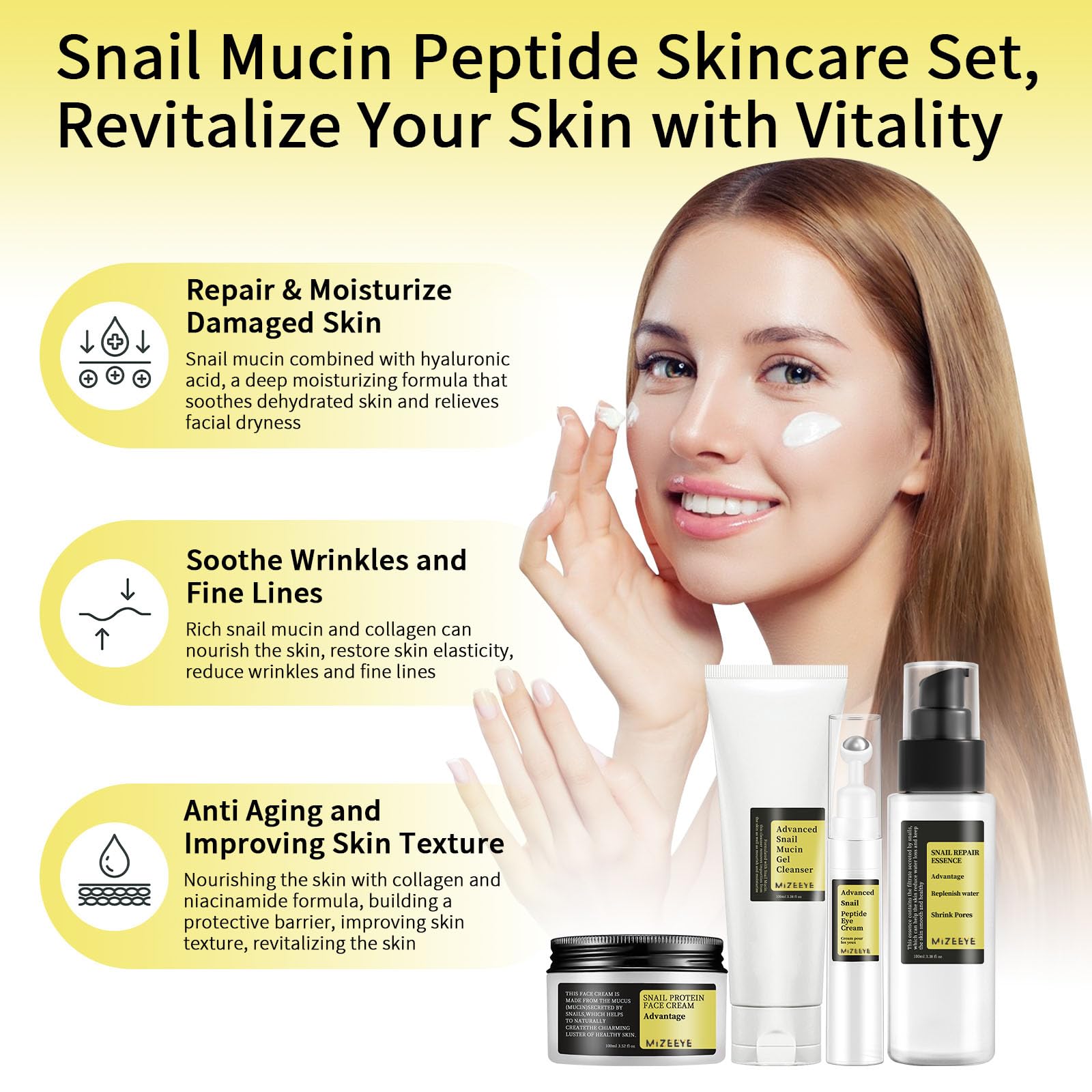 Advanced Snail Mucin Skincare Set For Teen Girls, Anti Wrinkle & Repair Face Skin Care Gift Set With Face Cleanser, Serum, Face Cream, Eye Cream, 4 PCS Peptides Snail Mucin Kit Travel Size For Women.