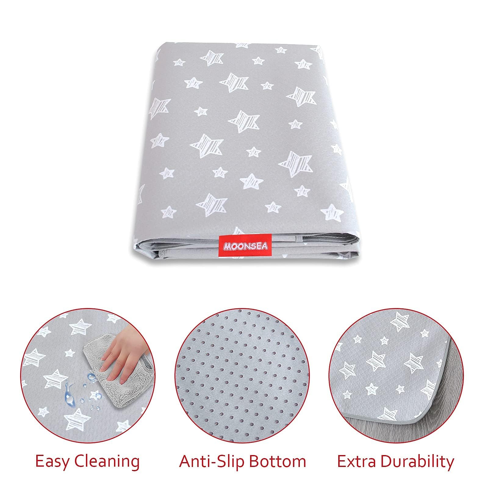 Splat Mat for Under High Chair, Non Slip Waterproof Mealtime Floor Mats Washable Portable Picnic Splash Mat for Baby Art/Craft/Playtime, 42X46 Inch - Grey Star