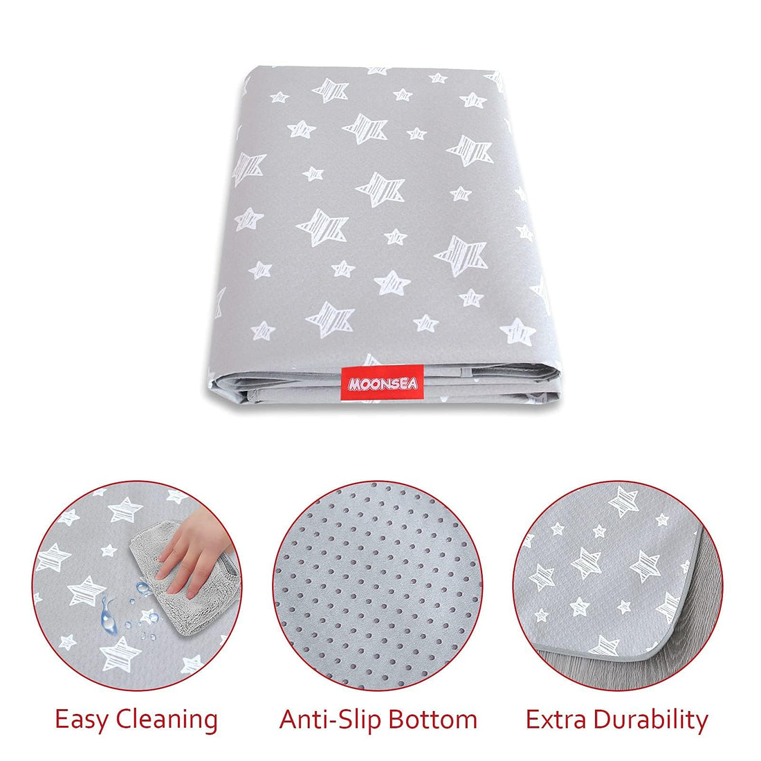 Splat Mat for Under High Chair, Non Slip Waterproof Mealtime Floor Mats Washable Portable Picnic Splash Mat for Baby Art/Craft/Playtime, 42X46 Inch - Grey Star