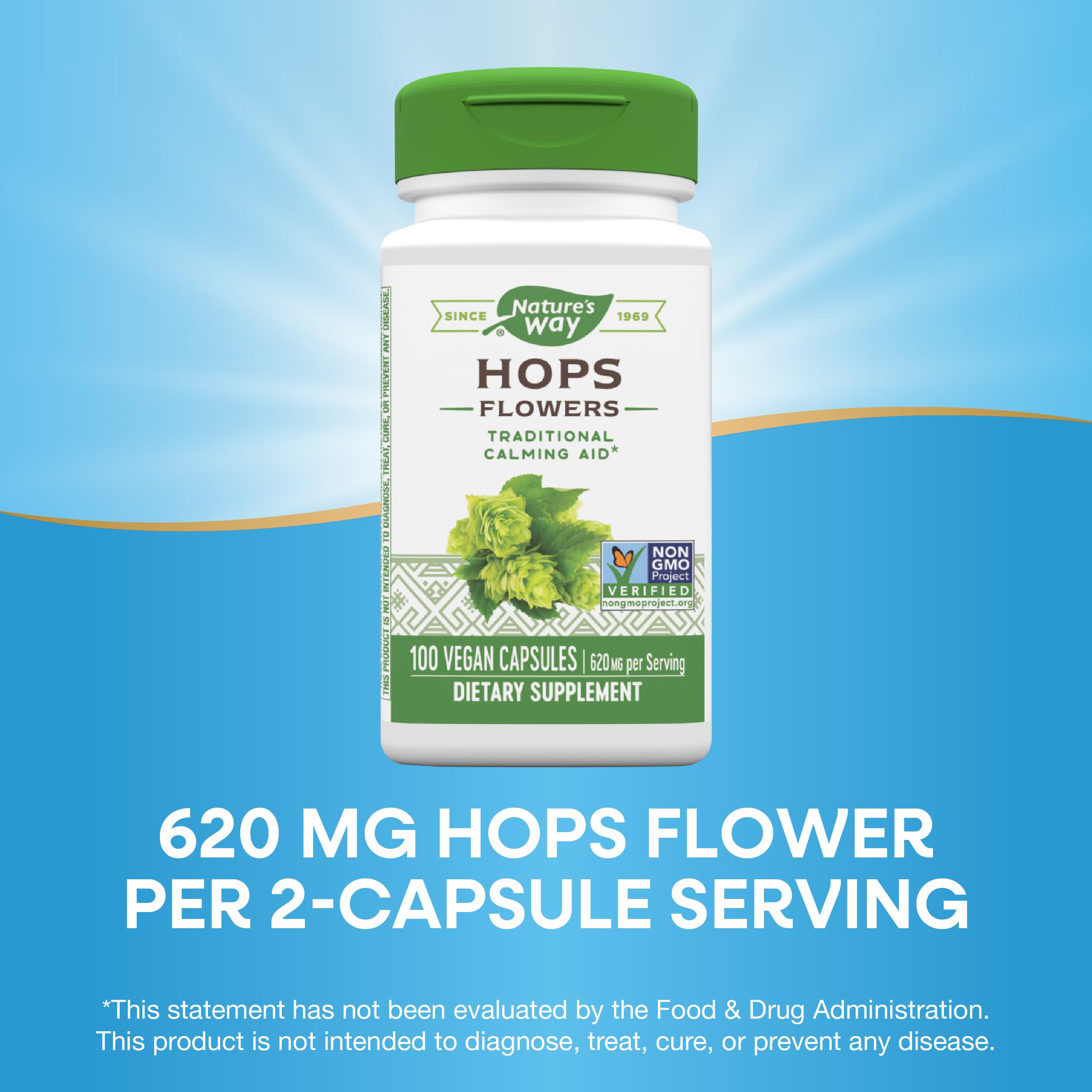 Nature's Way Hops Flowers - Traditional Calming Aid* - 620 mg Hops Flowers per 2-Capsule Serving - Herbal Supplement - Vegan, Gluten Free & Dairy Free - 100 Capsules (Pack of 2)