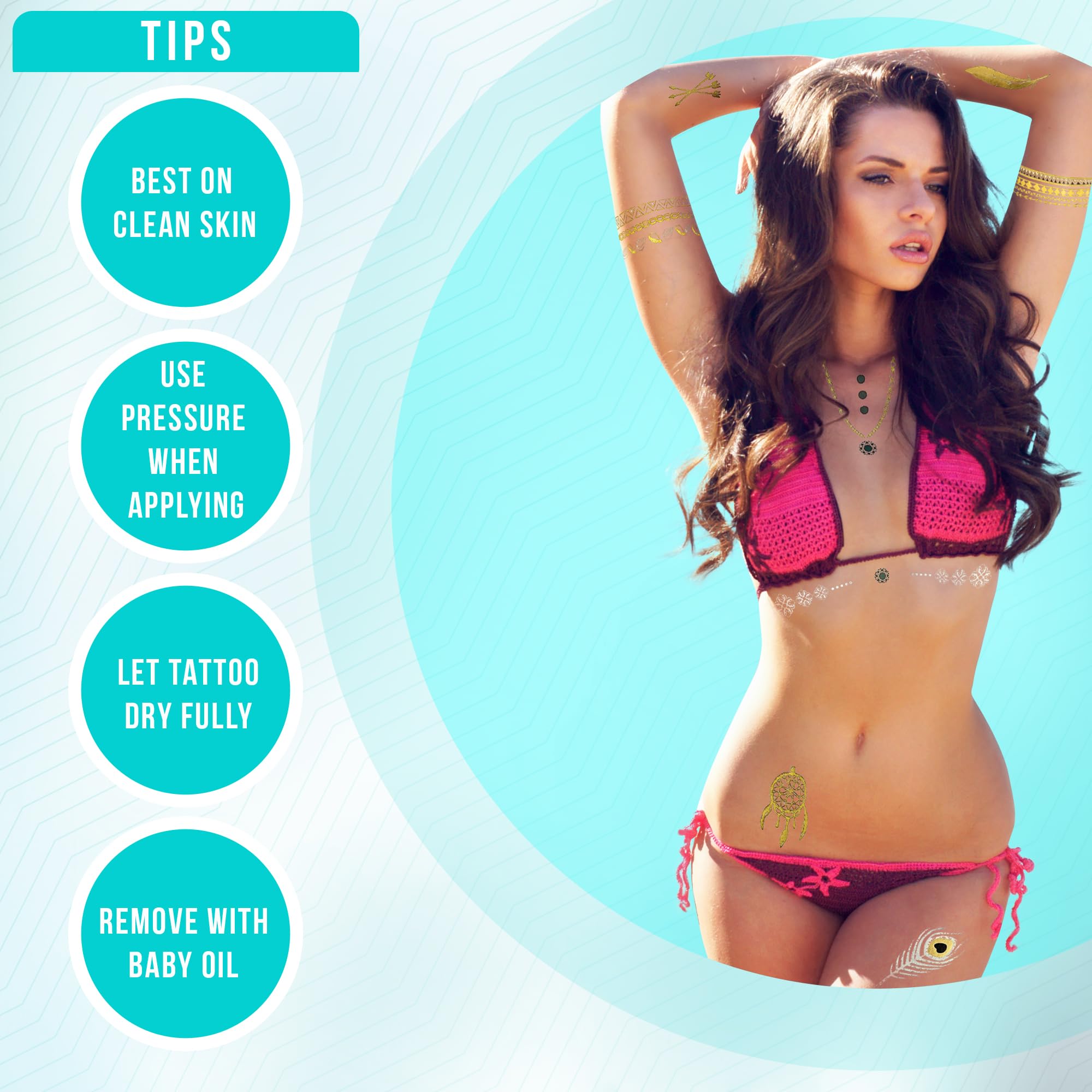 Premium Metallic Temporary Hair Tattoos - 75+ Contemporary Boho Shimmer Designs in Gold & Silver (Hazel Collection)