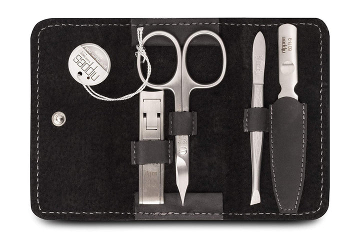 1028 Manik re-Set, Falt-Leder Etui mit Druckverschluss schwarz 4-tlg.