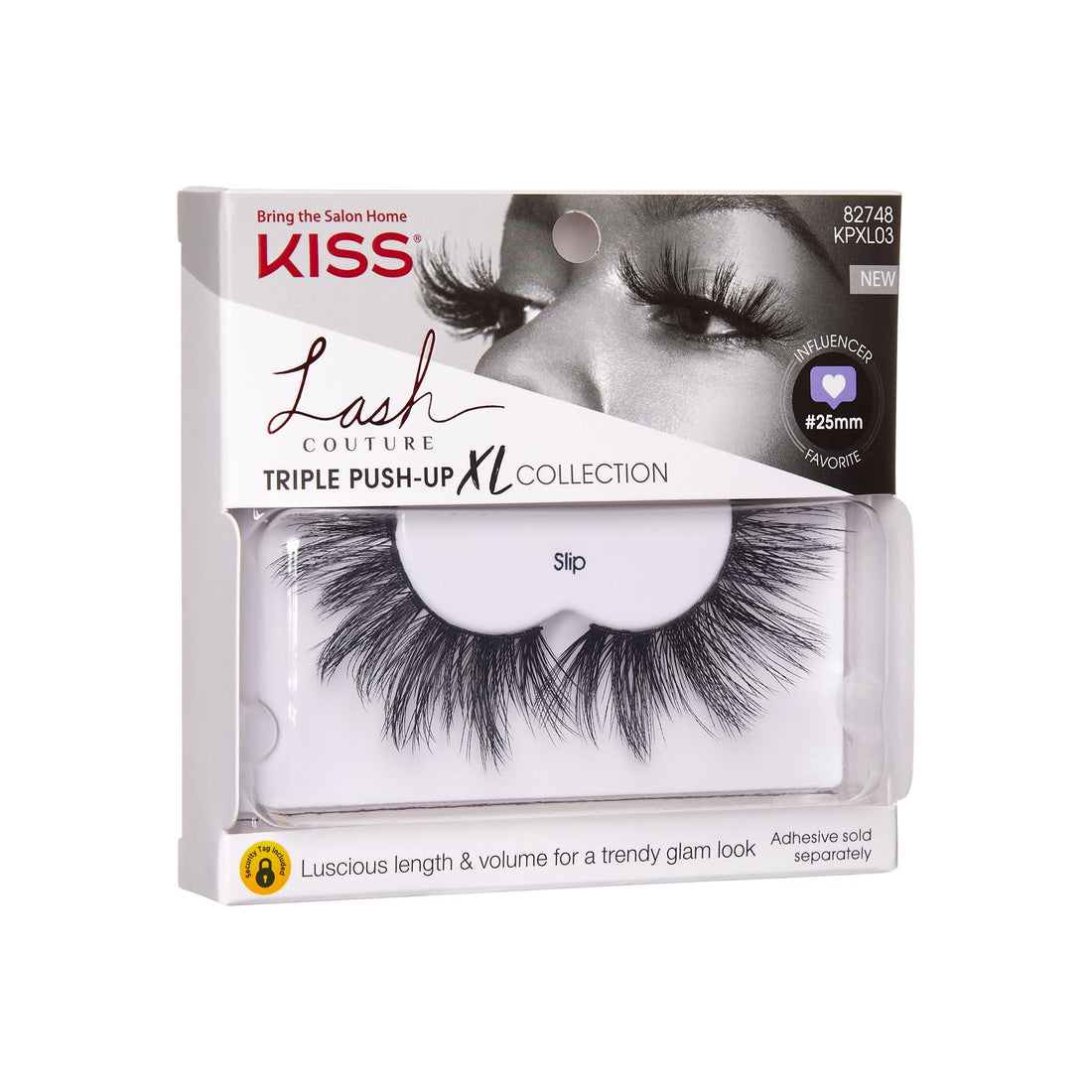 KISS Lash Couture Triple Push Up XL Collection, 3D Volume False Eyelashes in Extra Long Length with Triple Design Technology, Cruelty-Free, Contact Lens Friendly, and Reusable, Style Slip, 1 Pair