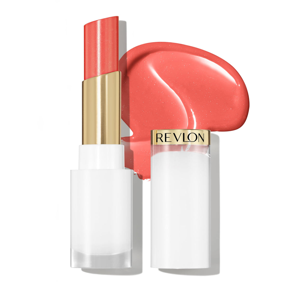 REVLON Super Lustrous Glass Shine Balm, Hydrating Tinted Lip Balm with Hyaluronic Acid, Aloe & Rose Quartz, Light-Medium Coral Lipstick, 019 Dewy Peach, 0.11 oz