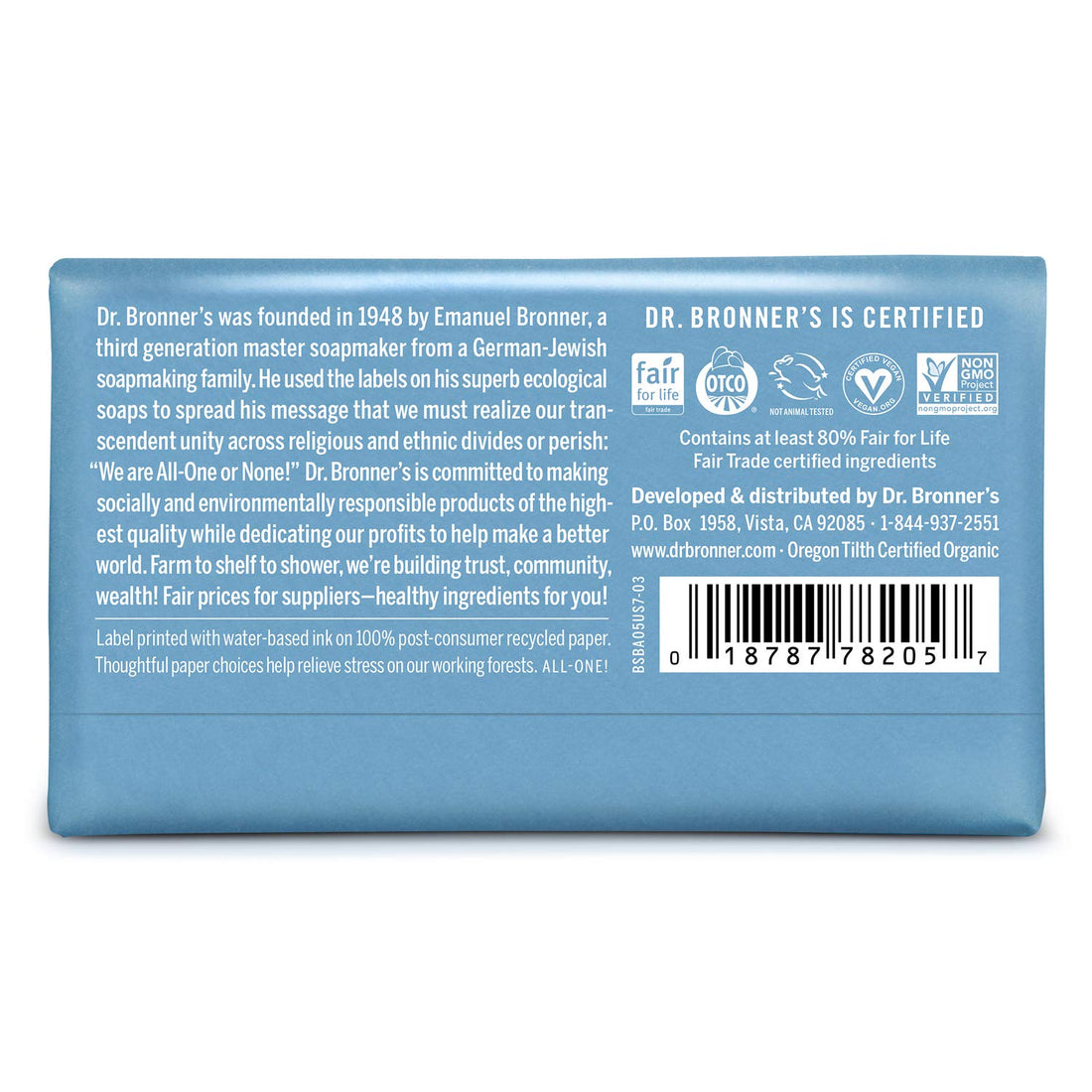 Dr. Bronner's - Pure-Castile Bar Soap (Baby Unscented, 5 ounce) - Made with Organic Oils, For Face, Body and Hair, Gentle for Sensitive Skin and Babies, No Added Fragrance, Biodegradable, Vegan