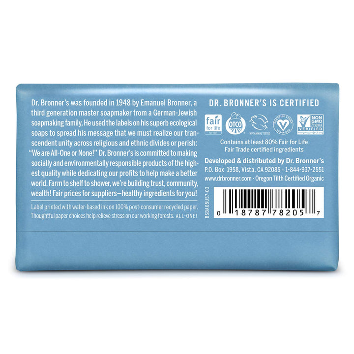 Dr. Bronner's - Pure-Castile Bar Soap (Baby Unscented, 5 ounce) - Made with Organic Oils, For Face, Body and Hair, Gentle for Sensitive Skin and Babies, No Added Fragrance, Biodegradable, Vegan