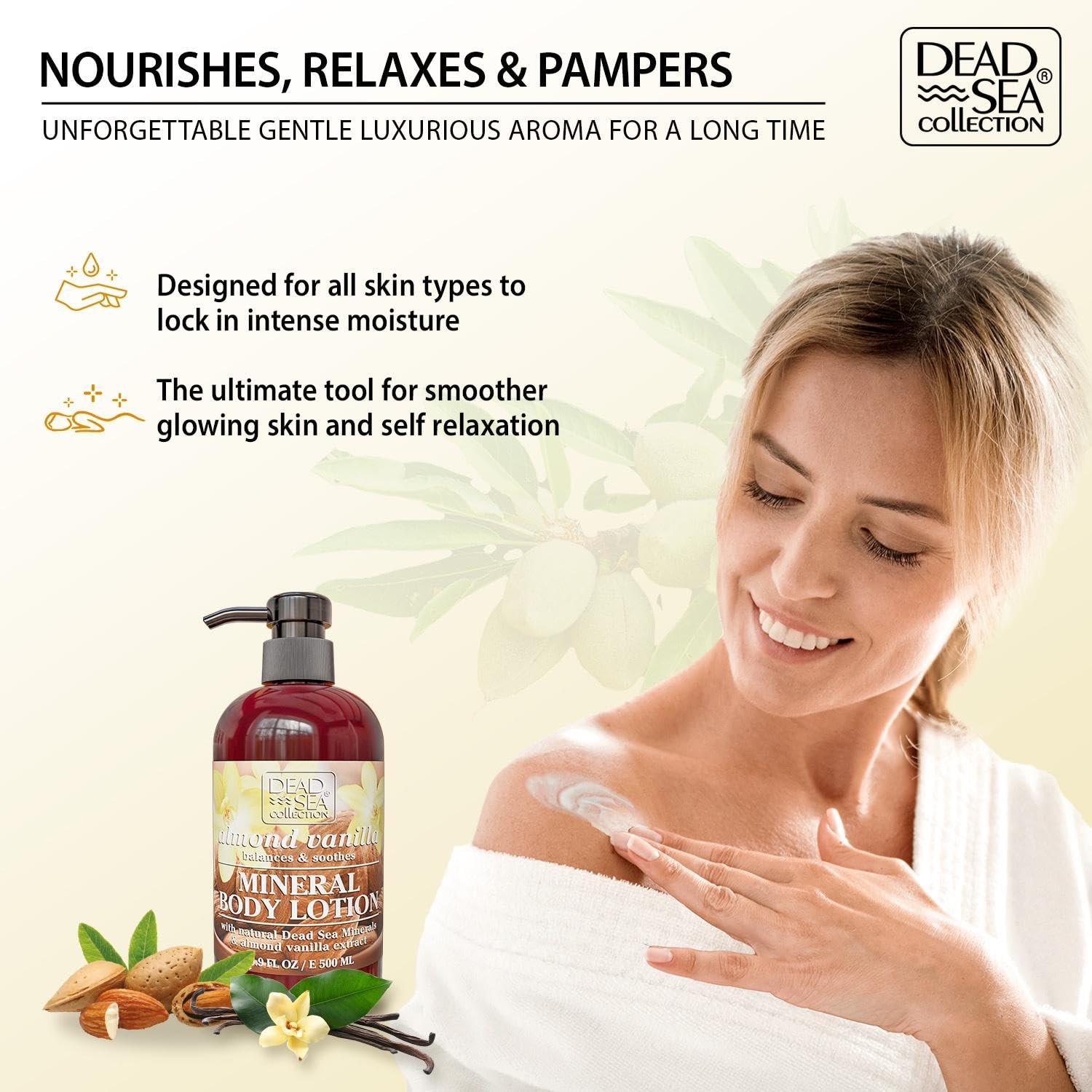 Dead Sea Collection Almond Vanilla Body Lotion - Nourishing Moisturizer for Women and Men - Rejuvenating Hand and Body Care for Dry Skin 16.9 Fl. Oz.