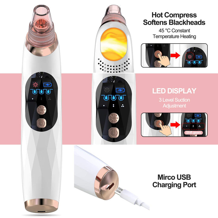 YONOY Blackhead Remover Vacuum - 2021 Upgraded Blackhead Suction Tool with Hot Compress,USB Rechargeable Pore Vacuum,Facial Pore Cleanser Suction Tool with LCD Screen and Base