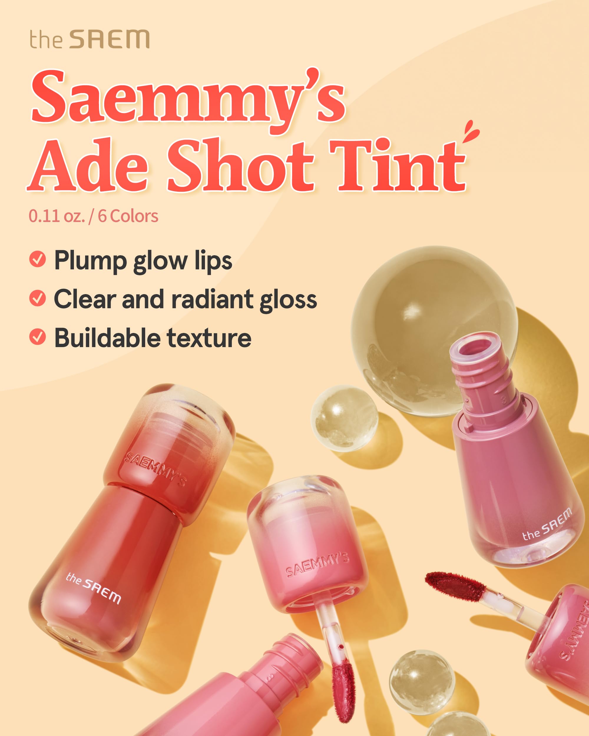 THESAEM Saemmy's Ade Shot Tint - Korean Lip Titnt, Water Gel Lip Stain with Plump Glowy Moisturizing Finish, Buildable Radiant Gloss, Long-Lasting Comfort, 0.1 fl.oz. (05 Rose Hibiscus)