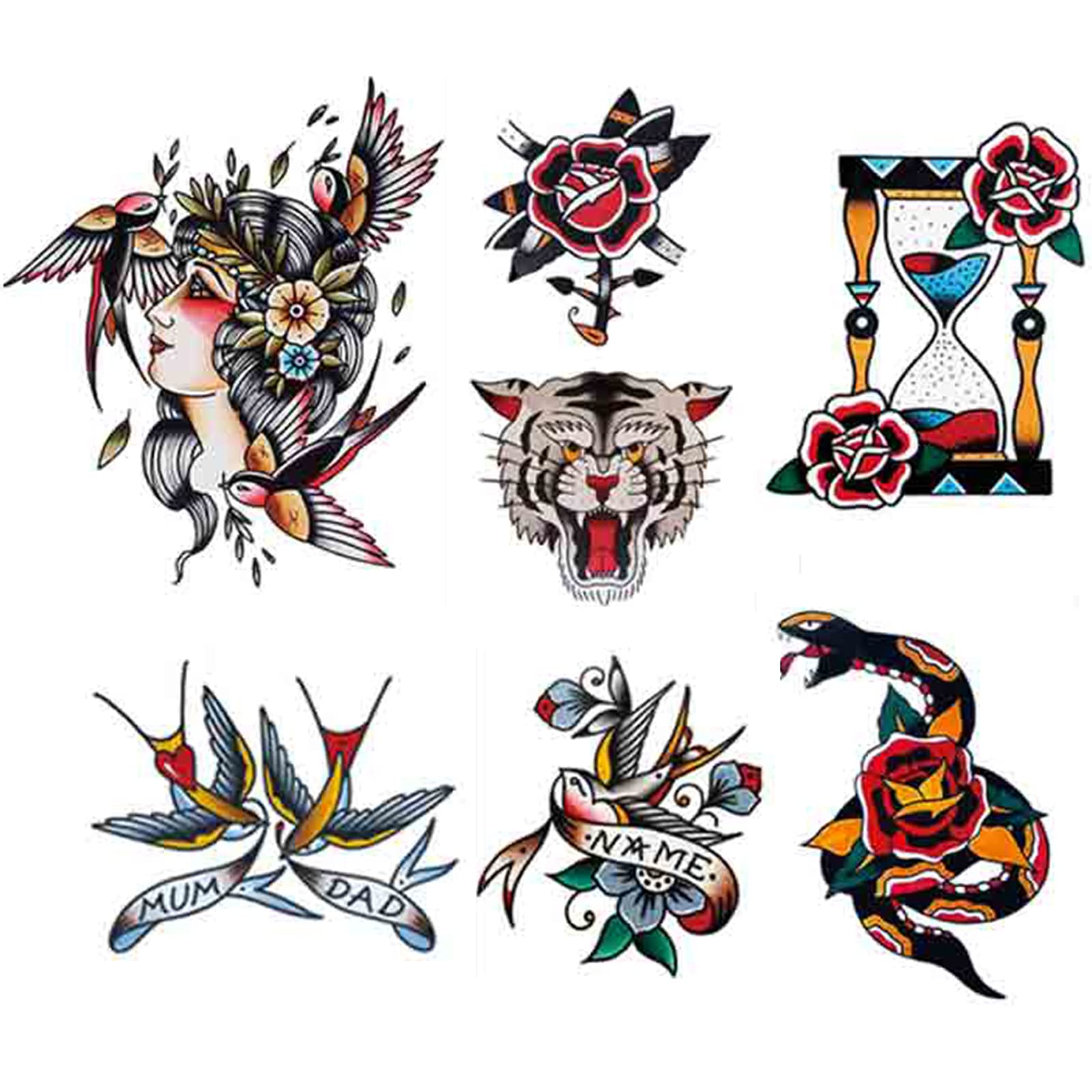 PUSNMI Custom Temporary Tattoos Tiger Snake Swallow Fake Tattoos Temporary Tattoo Kit for Men Women Realistic Temporary Tattoos for Face Arm for Party