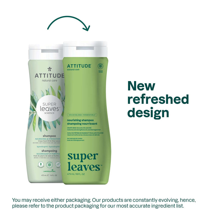Attitude Natural Shampoo - Nourishing & Strengthening, Grape Seed Oil & Olive Leaves, 16 Fluid Ounce