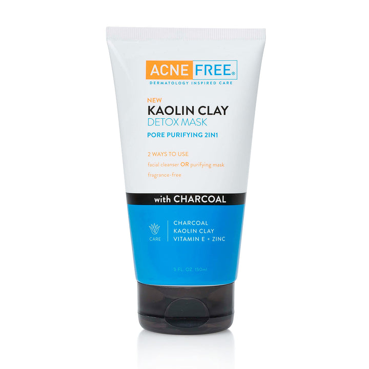 Acne Free Kaolin Clay Detox Mask 5oz with Charcoal, Kaolin Clay, Vitamin E + Zinc, Cleanser or Mask for Oily Skin, To Deeply Clean Pores and Refine Skin