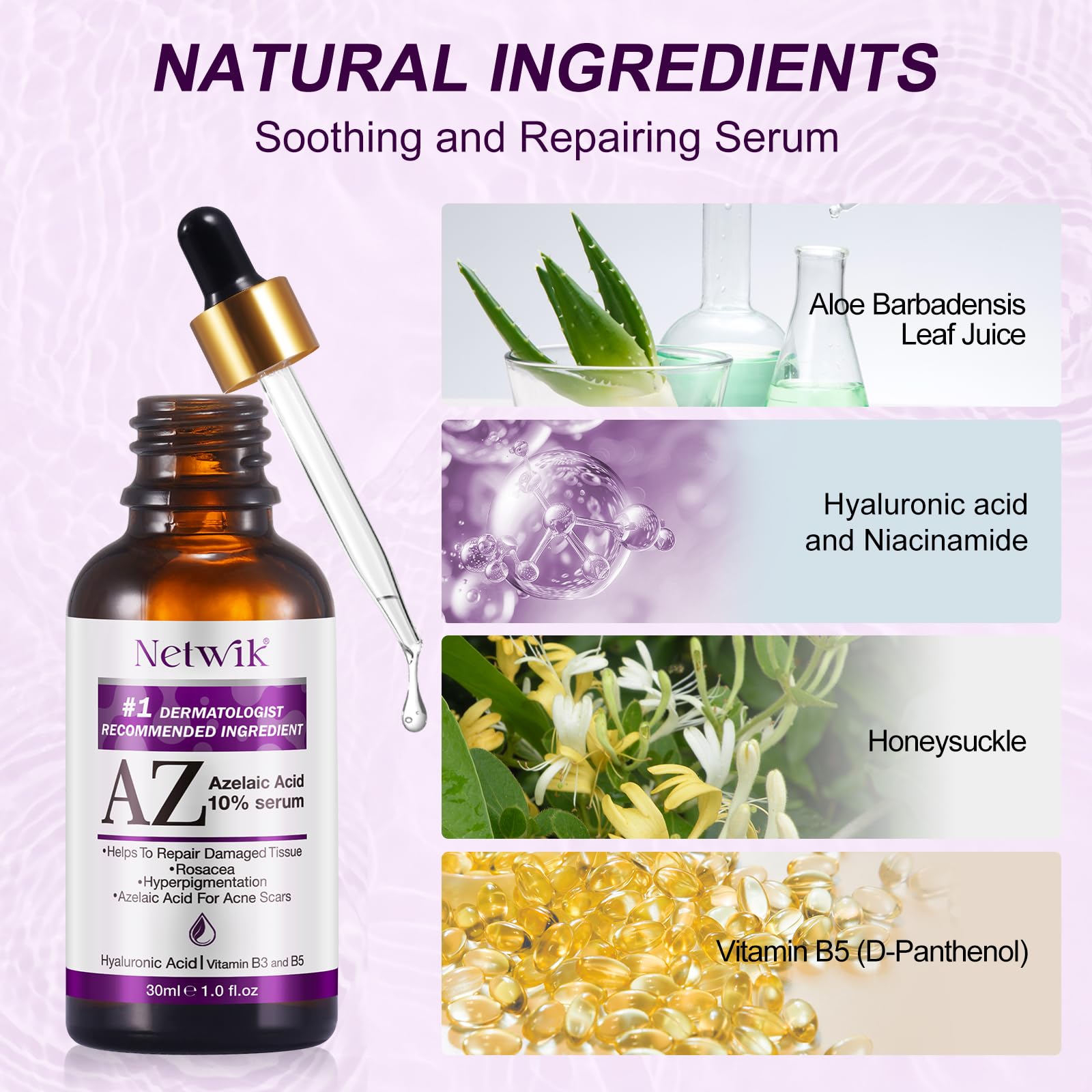 Marianp Hyaluronic Acid Serum for Face- Azelaic Acid 10% Serum for Facial And Skin Care Treatment with Vitamin B3 And B5 for Acne Pimple Pigmentation Blackhead Rosacea Beauty Skincare