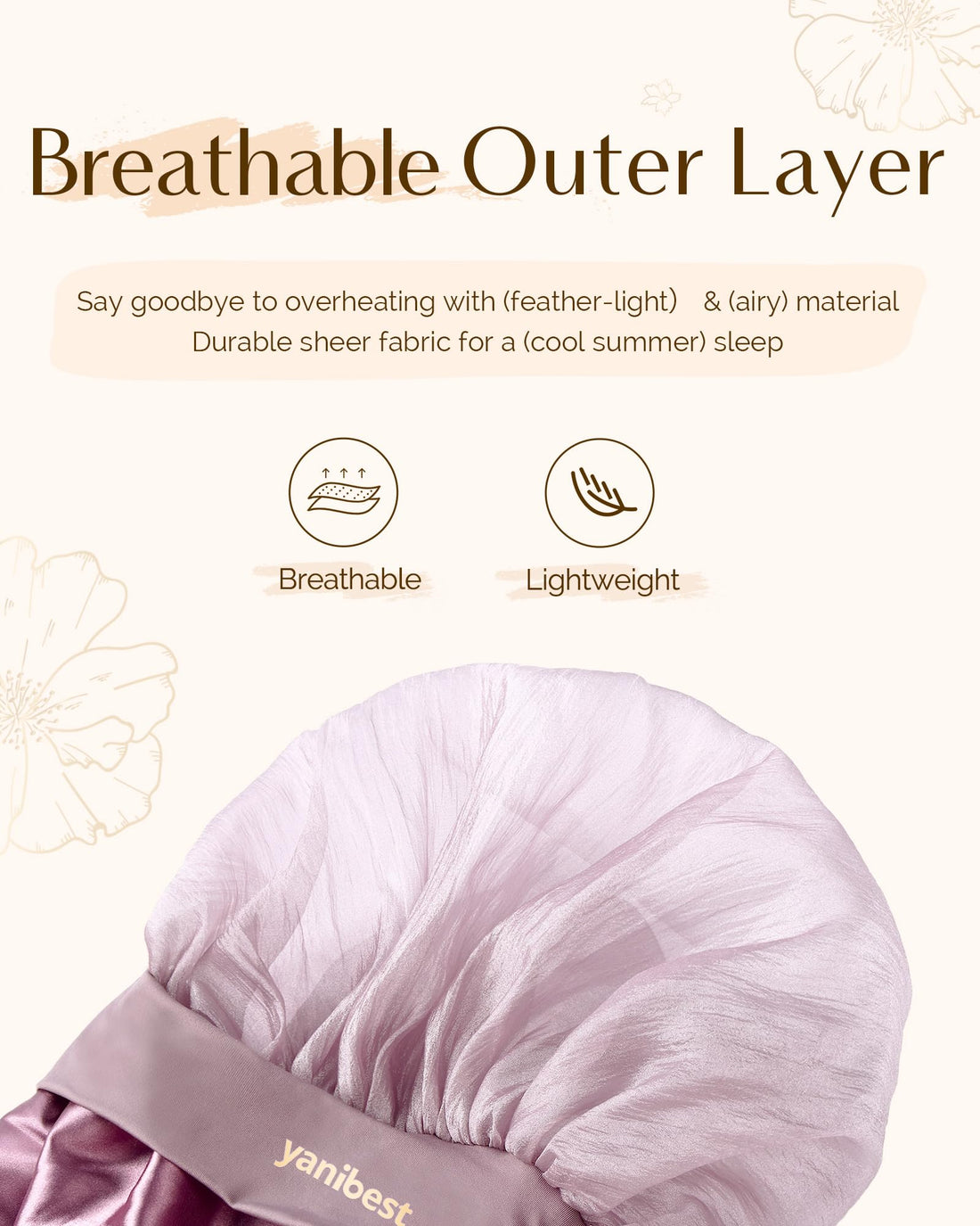 YANIBEST Breathable Silk Bonnet for Sleeping, Butter-Satin Bonnet Sleep Cap to Reduce Frizz, Lightweight Hair Wrap Curly Hair, Purple