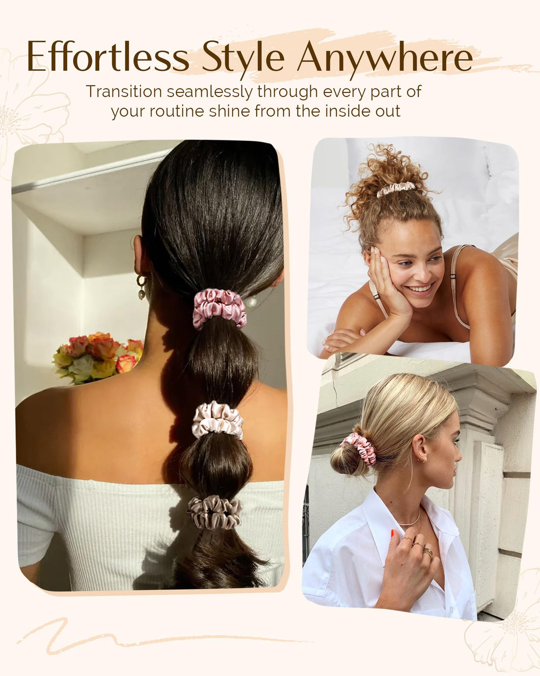 Yanibest 6 Pcs Silk Hair Ties - Satin Scrunchies for Women, Thin Hair Ties, Ponytail Holders Hair Care No Damage