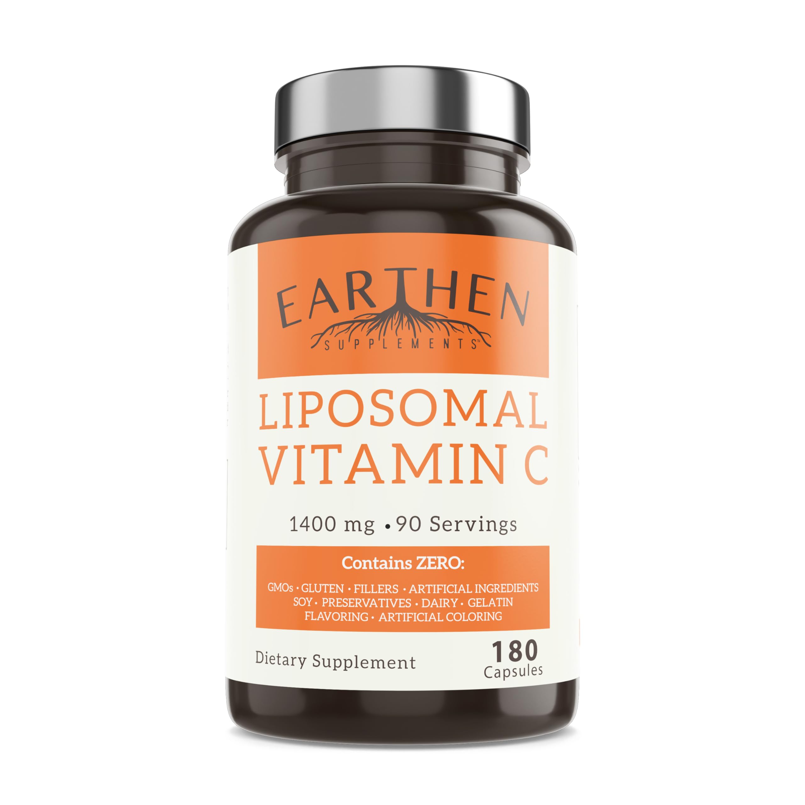 EARTHEN supplements Liposomal Vitamin C | Made with Organic Ingredients | 1400MG Per Serving | 180 Capsule - 90 Serving | Non GMO | Fat Soluble - High Absorption Antioxidant