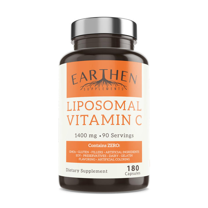 EARTHEN supplements Liposomal Vitamin C | Made with Organic Ingredients | 1400MG Per Serving | 180 Capsule - 90 Serving | Non GMO | Fat Soluble - High Absorption Antioxidant