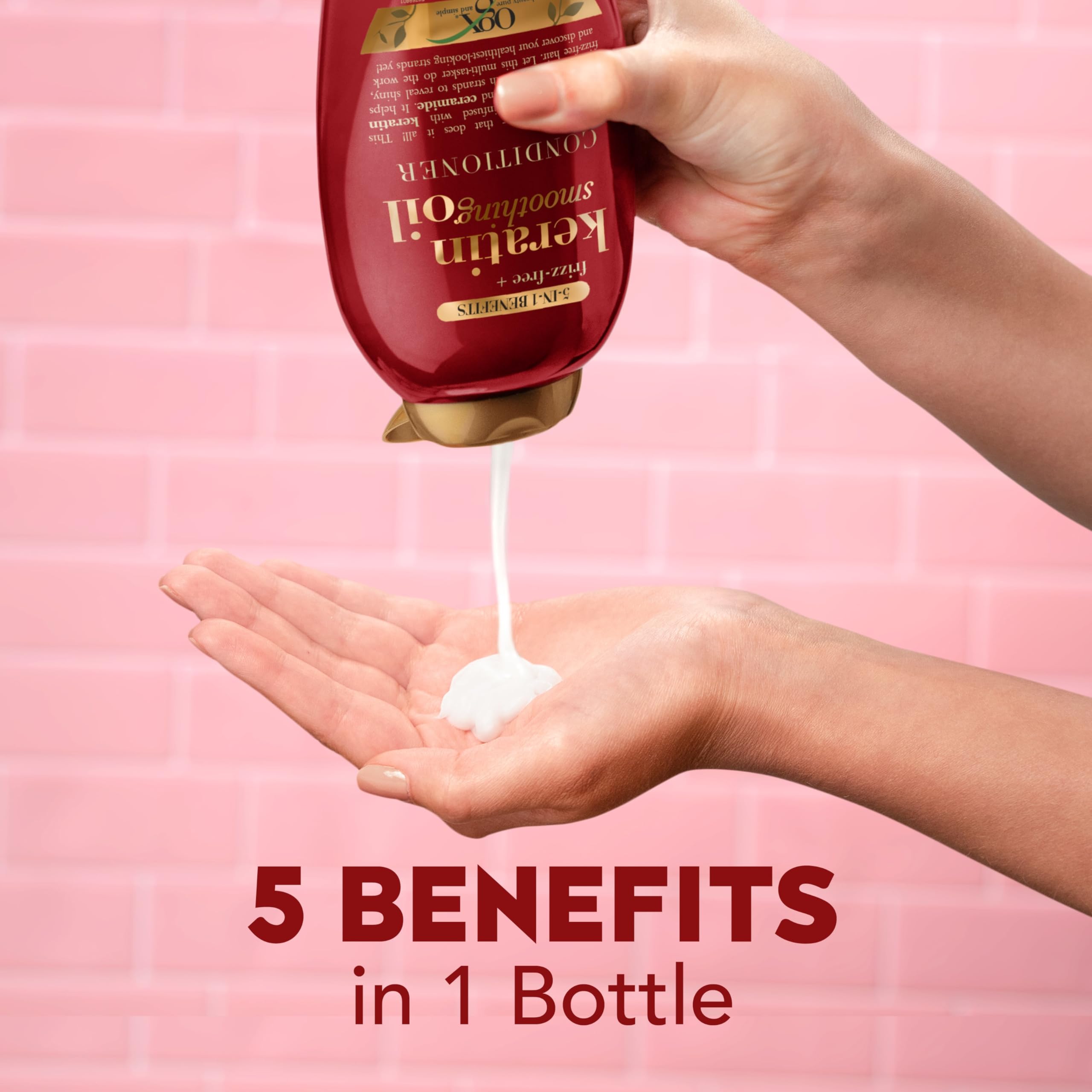 OGX Frizz-Free + Keratin Smoothing Oil Conditioner, 5 in 1, for Frizzy Hair, Shiny Hair, 13 Fl Oz