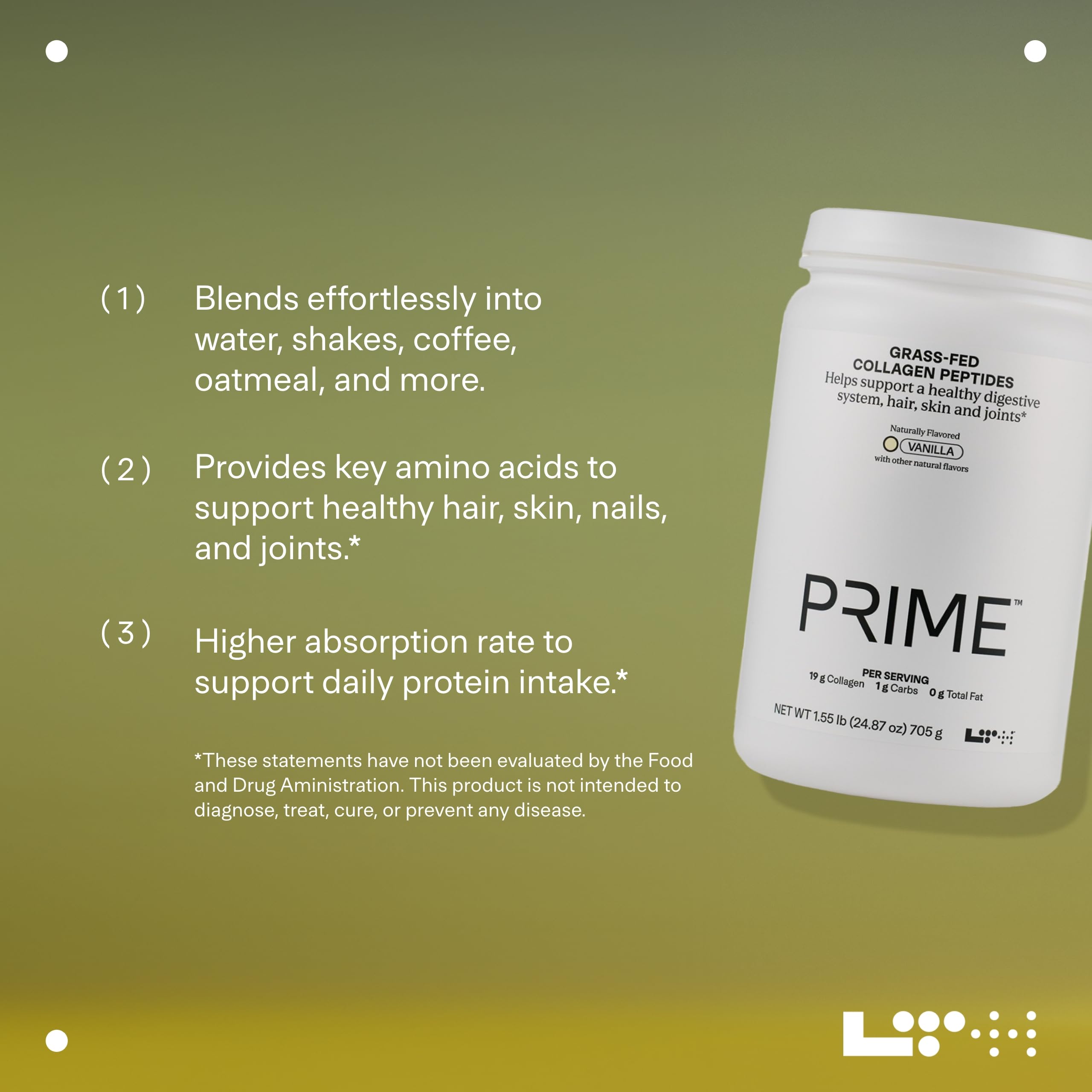 LTH Prime Collagen Peptides - Premium Collagen Powder for Digestive Health - Supports Healthy Joints, Hair, Nails & Skin - Hydrolyzed Collagen from Grass-Fed Cows - Vanilla - 30 Servings