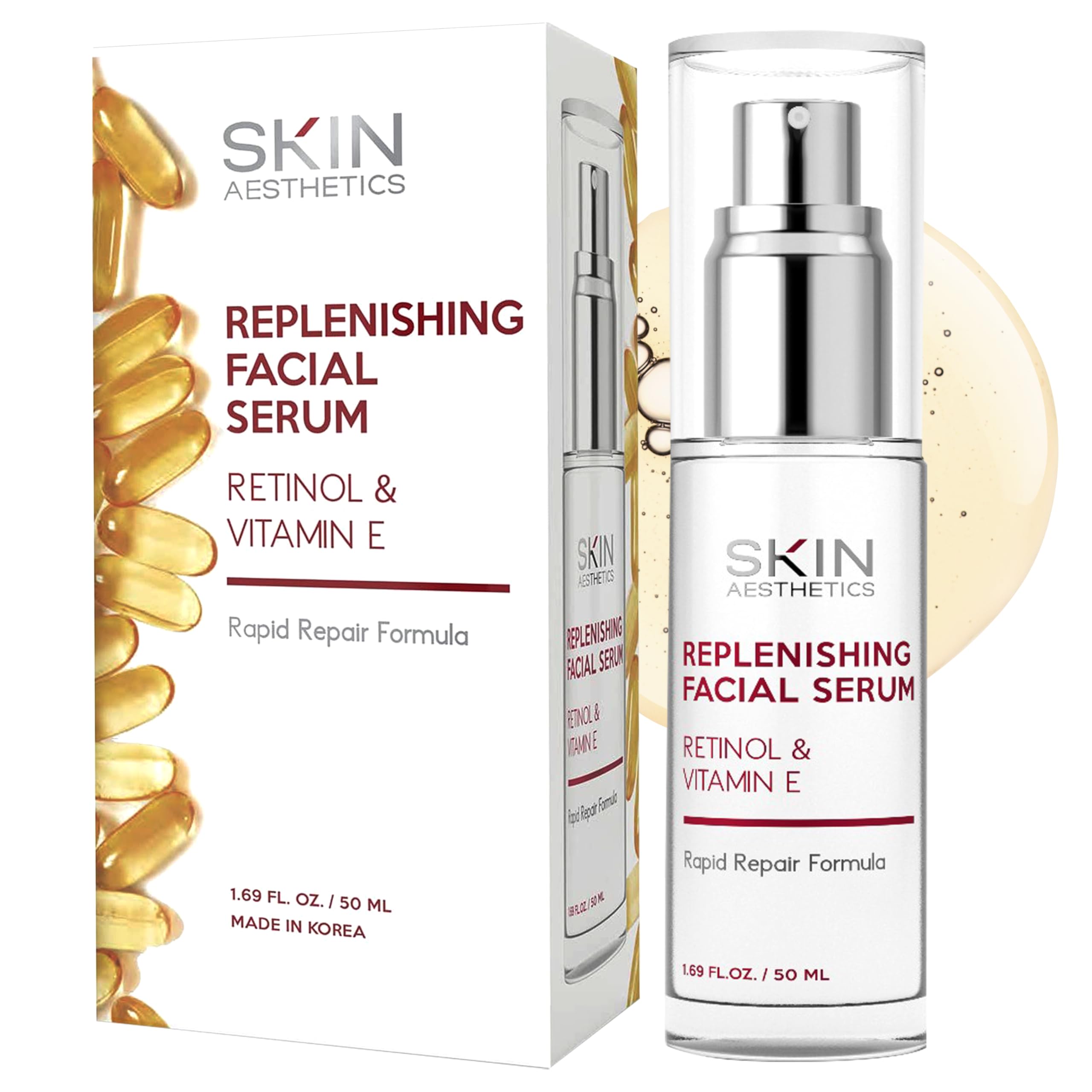 Skin Aesthetics Retinol & Vitamin E Face Serum - Anti-Aging, Blemishes, Fine Lines & Wrinkles Treatment - Dermatologist Tested Korean Skincare - Clean Beauty, Cruelty-Free - 1.69 oz