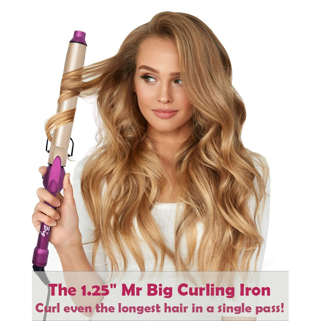 Mr Big Curling Iron, Extra Long Ceramic - The Best Curling Iron for Long Hair, 1.25 Diameter, 8 Barrel - The Longest on the Market