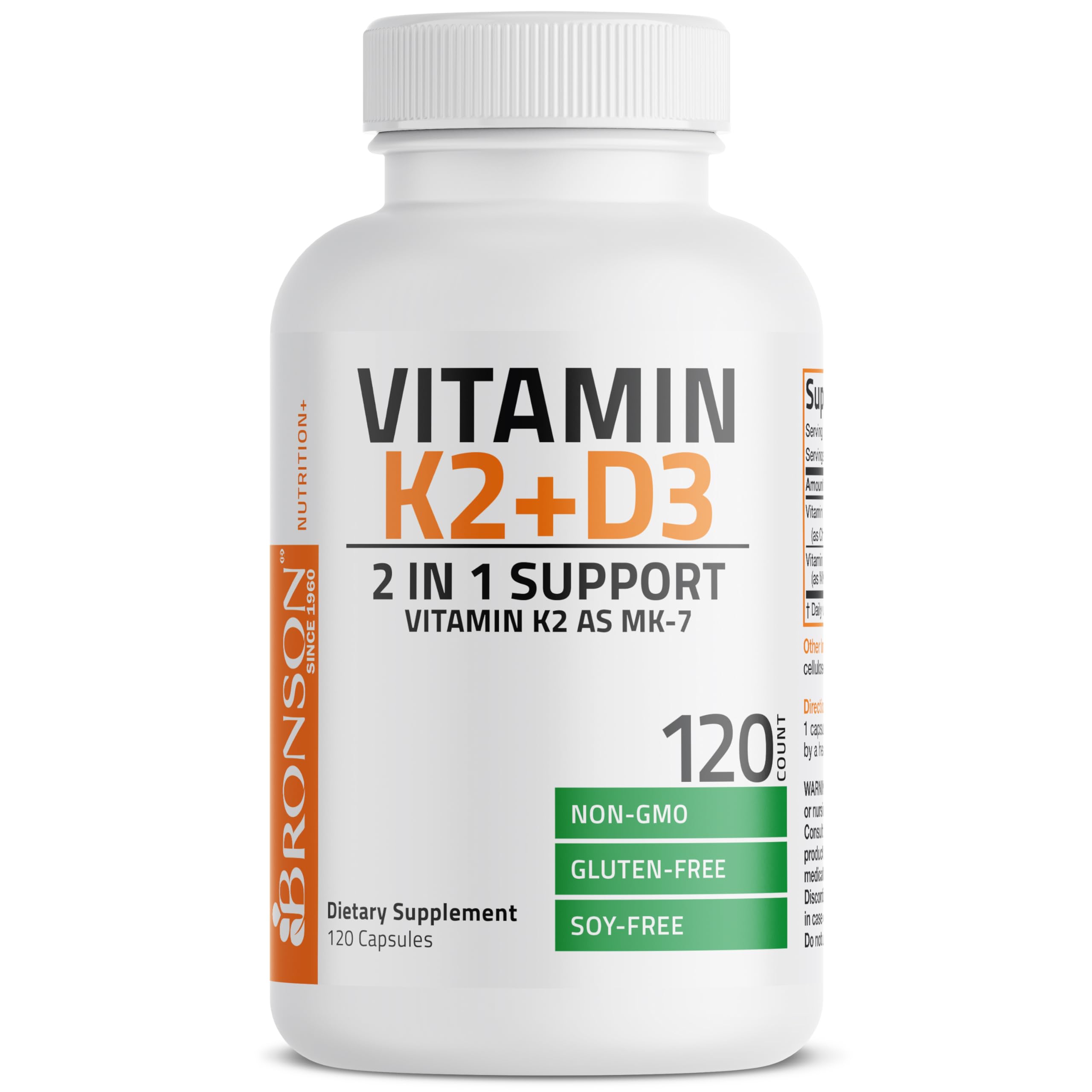 Bronson Vitamin K2 (MK7) with D3 Supplement Non-GMO Formula 5000 IU Vitamin D3 & 90 mcg K2 MK-7 Easy to Swallow D & K Complex, 120 Capsules