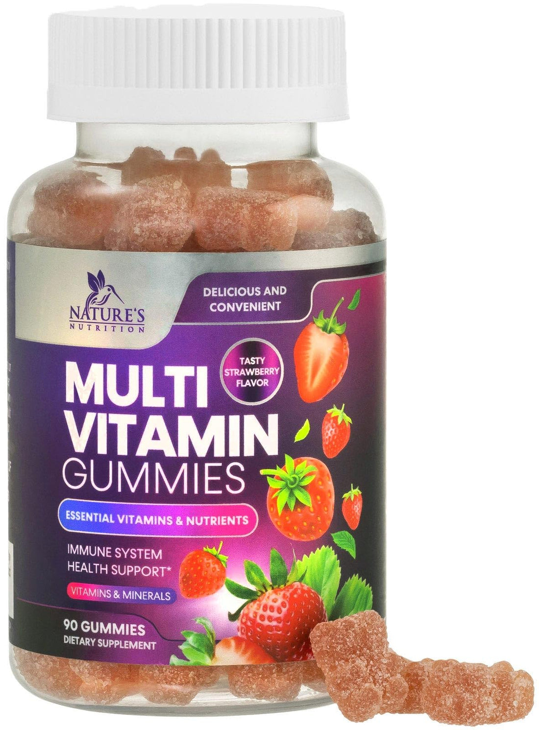 Multivitamin Gummies for Adults with 13 Vitamins and Minerals, Daily Gummy Vitamin for Women & Men, Immune Health Support Supplement with Vitamins A, C, D, E, B-6, B-12, Zinc, Berry - 90 Gummies