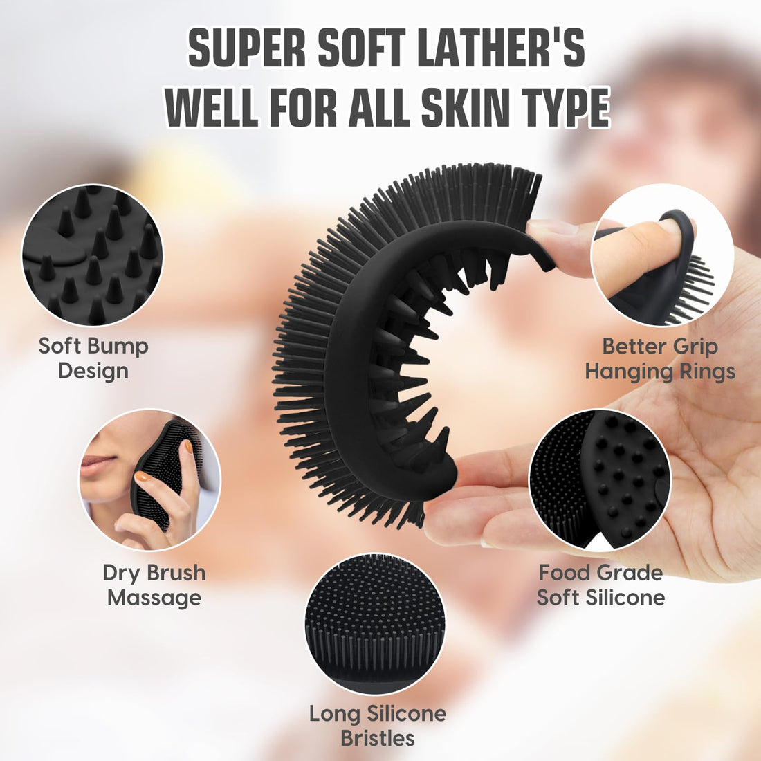 Silicone Body Scrubber - Exfoliating Body Scrubber for Men and Women, Soft Dual-Sided Shower Brush for Body Clean and Massage, Gentle Bath Brush Lathers Well for All Kinds of Skin
