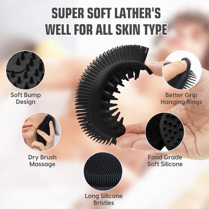 Silicone Body Scrubber - Exfoliating Body Scrubber for Men and Women, Soft Dual-Sided Shower Brush for Body Clean and Massage, Gentle Bath Brush Lathers Well for All Kinds of Skin